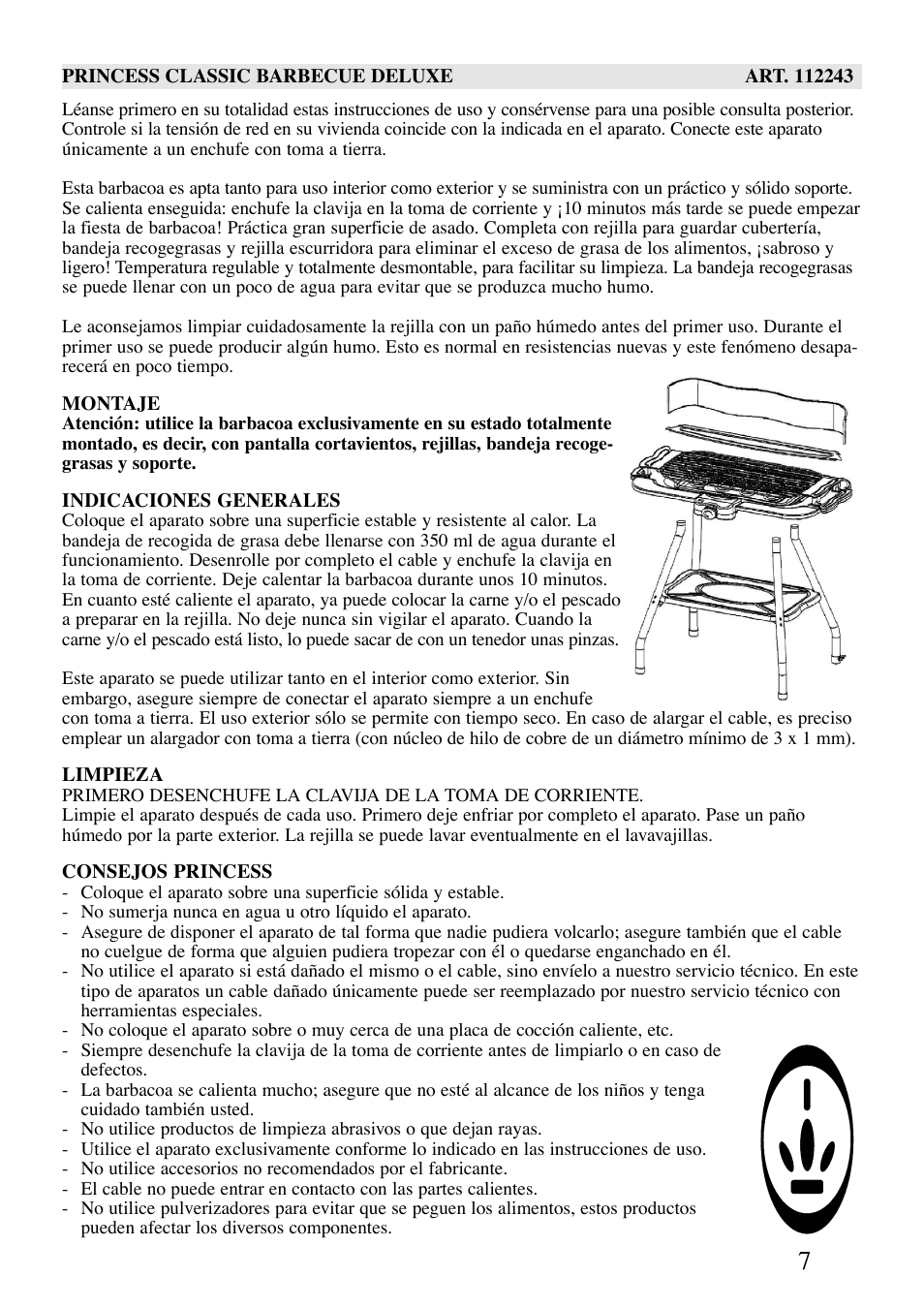 Princess Household Appliances BV Princess Classic Barbecue Deluxe 112243 User Manual | Page 7 / 16