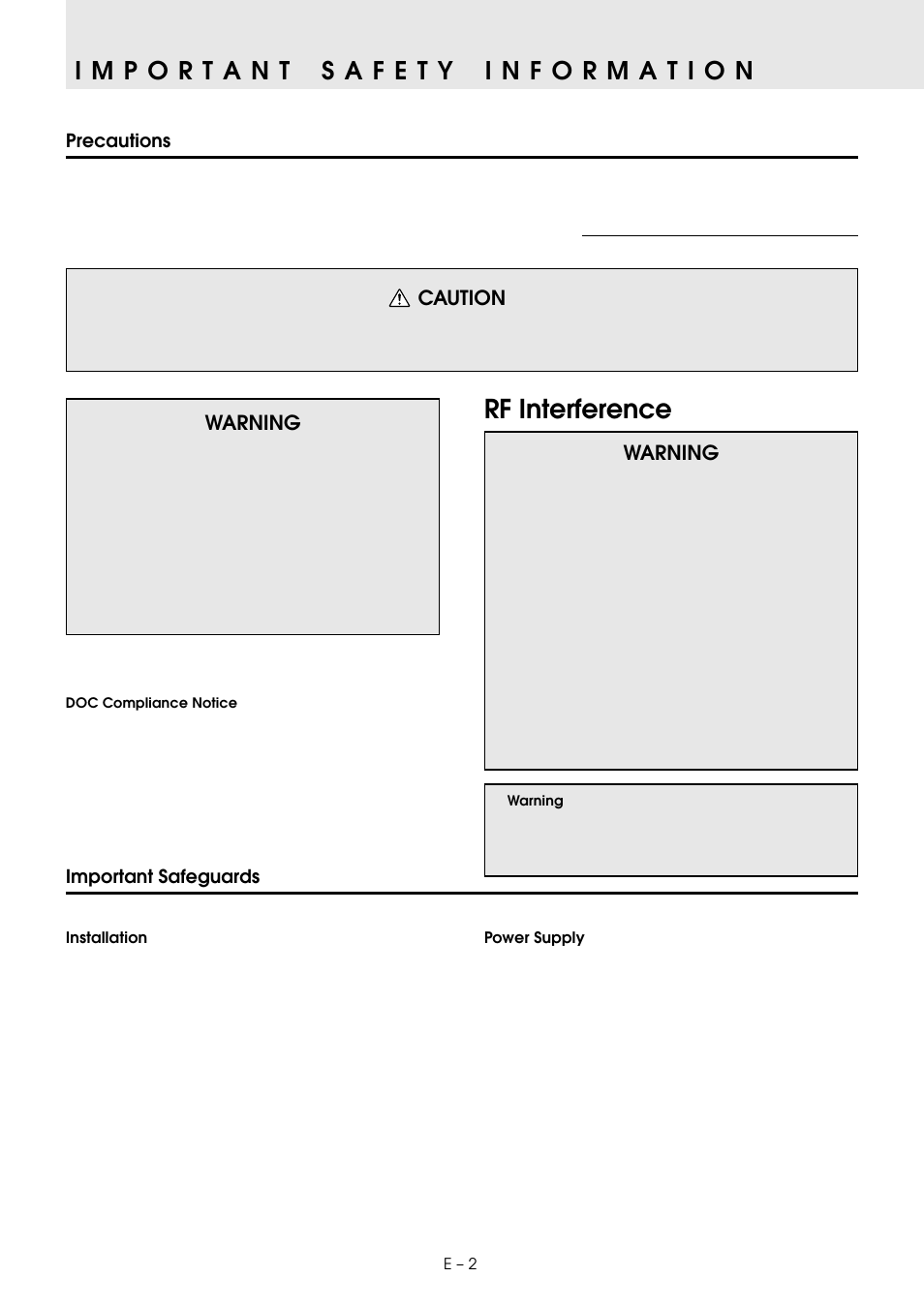 Rf interference, Caution, Warning | Precautions, Important safeguards | PLUS Vision U2-1130 User Manual | Page 4 / 39