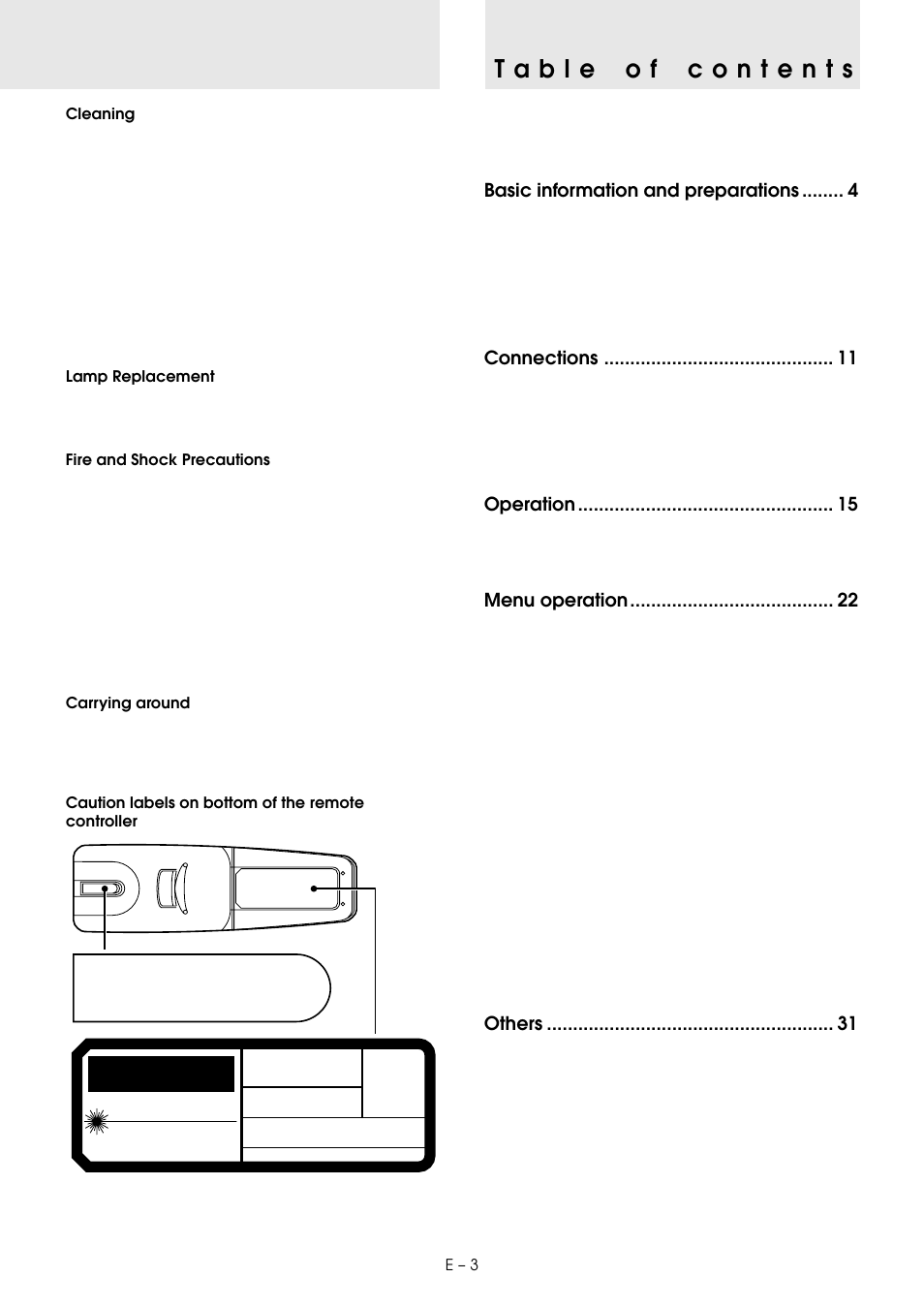 Avoid exposure, Caution, Basic information and preparations | Connections, Operation, Menu operation, Others | PLUS Vision U2-1130 User Manual | Page 5 / 39