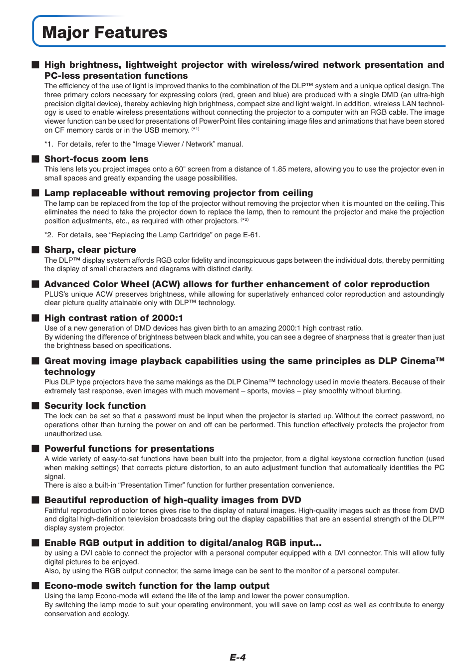 Major features | PLUS Vision U7-137SF User Manual | Page 4 / 67