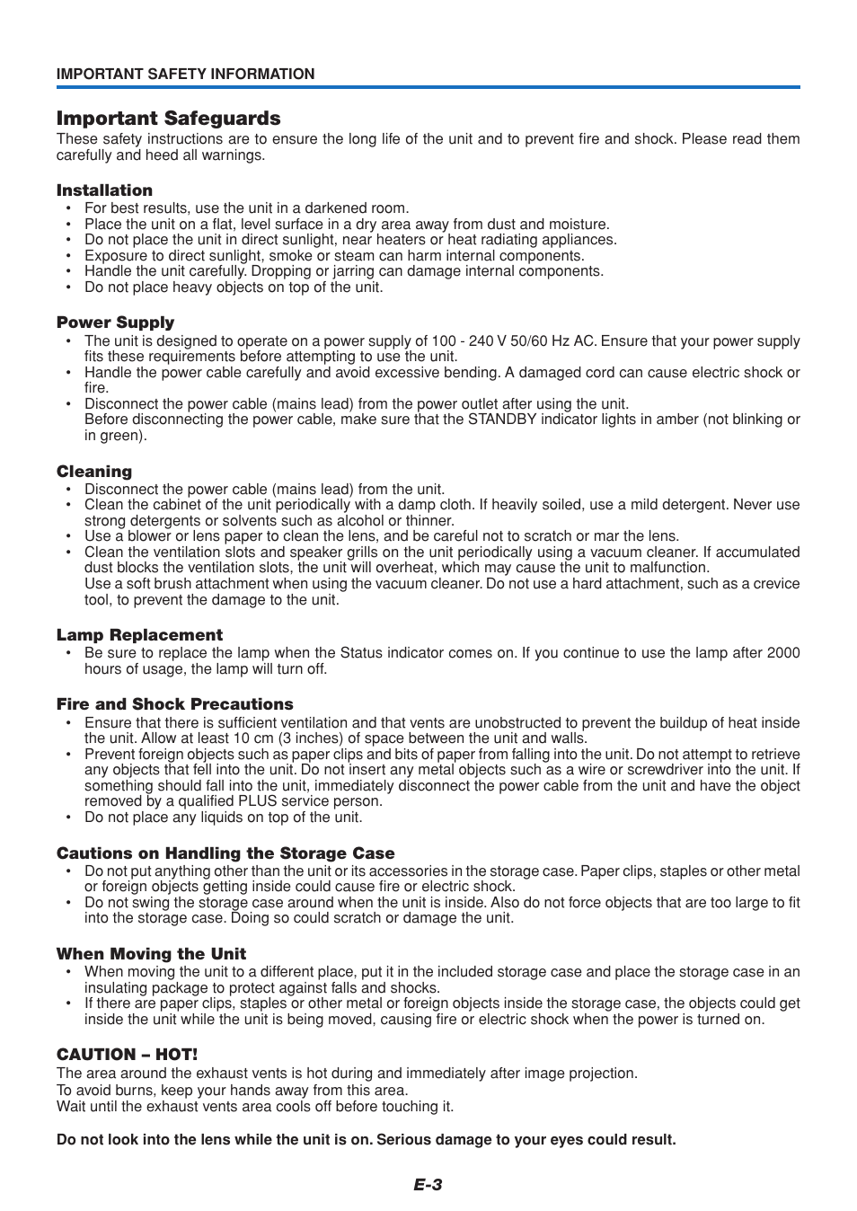 Important safeguards | PLUS Vision U5-111 User Manual | Page 4 / 72