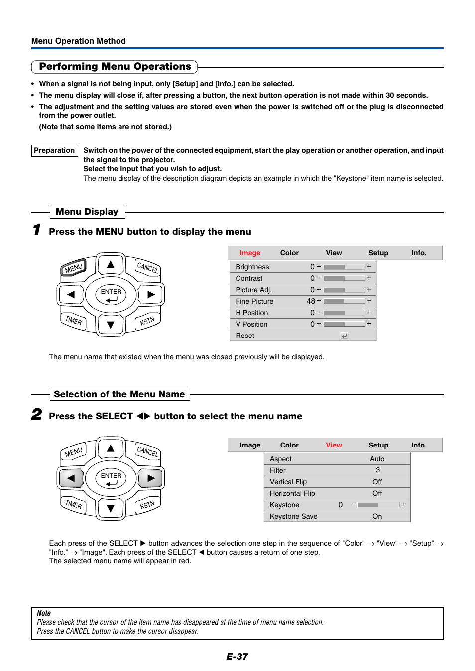 Performing menu operations | PLUS Vision Data Projector User Manual | Page 37 / 68