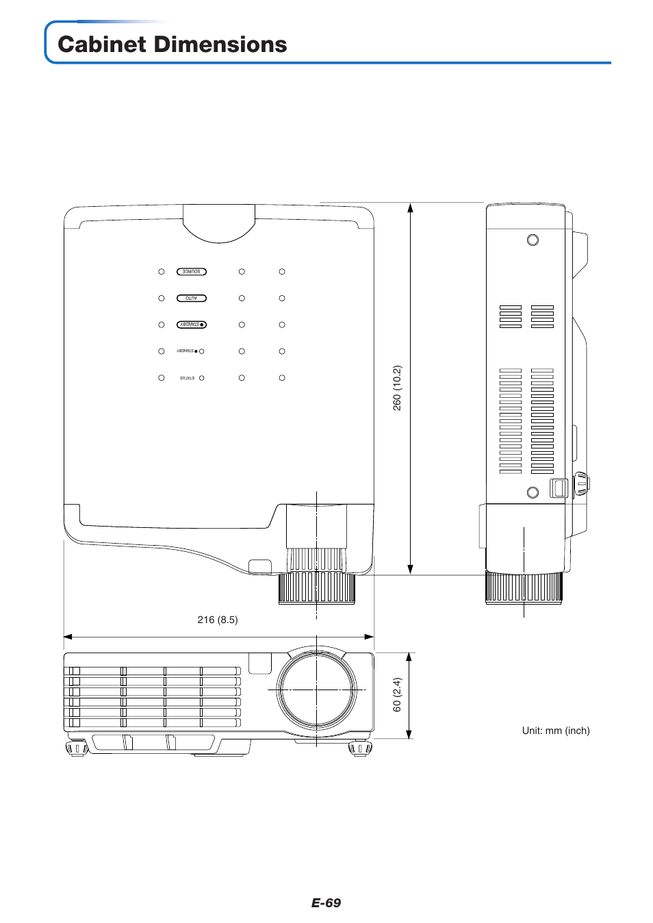 Cabinet dimensions, E-69 | PLUS Vision U5-732 User Manual | Page 69 / 70