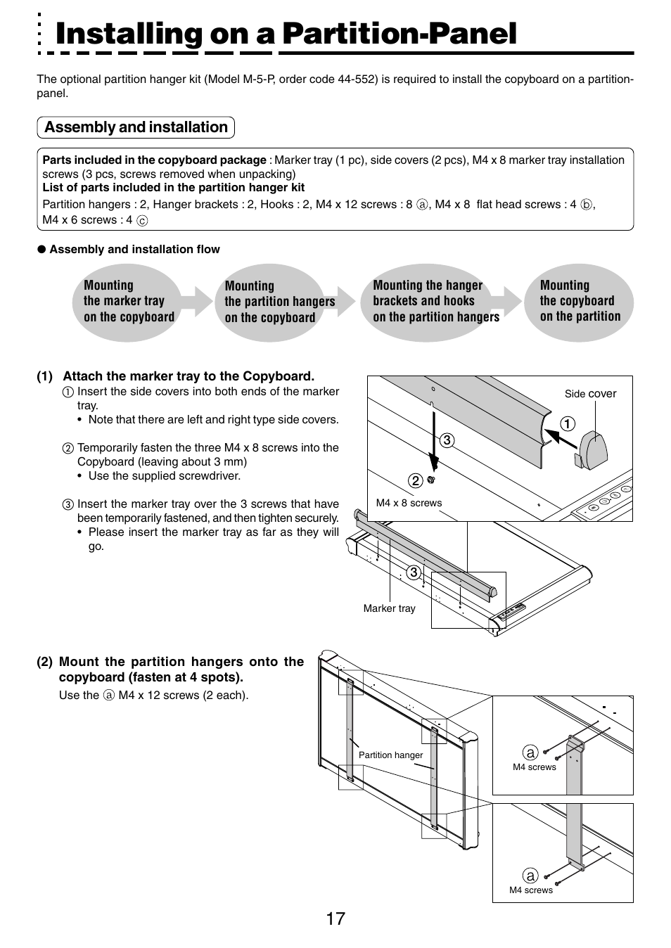 Installing on a partition-panel, Assembly and installation | PLUS Vision M-5 User Manual | Page 17 / 45