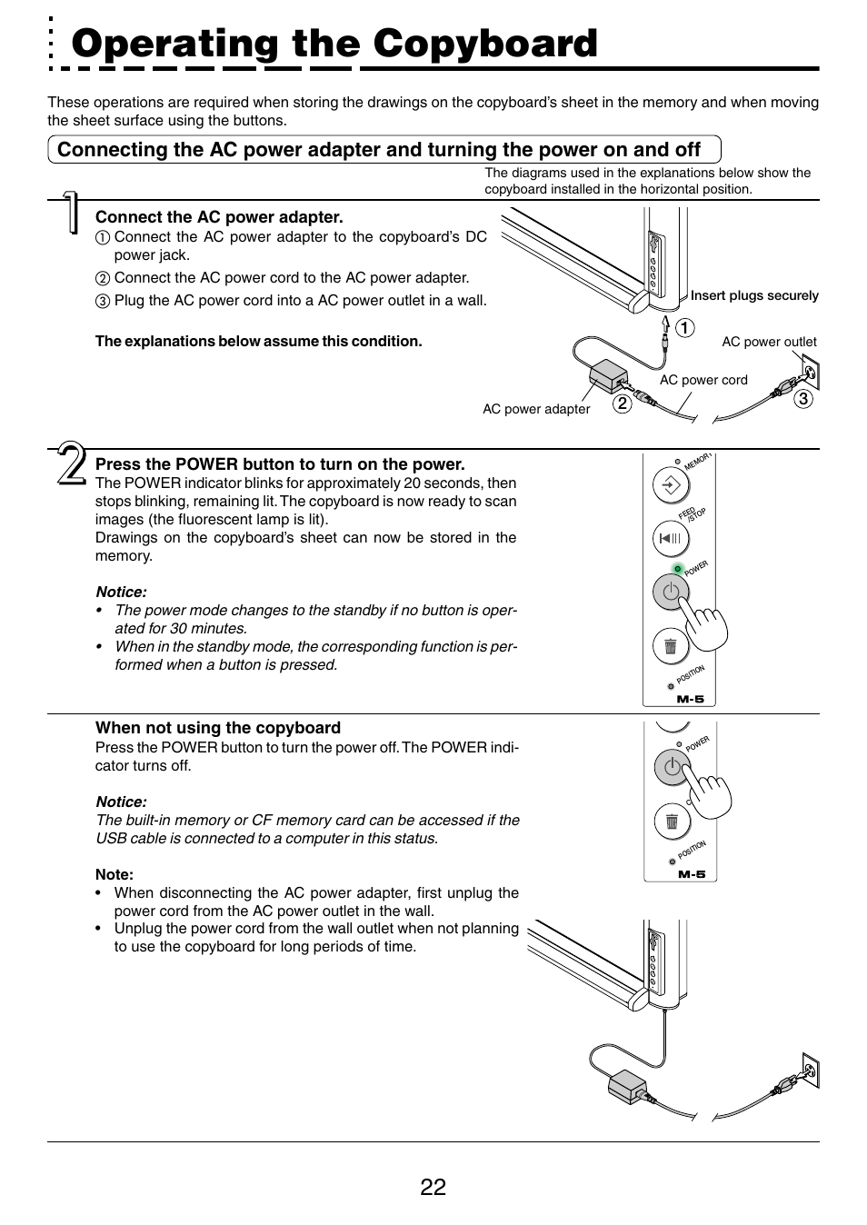 Operating the copyboard | PLUS Vision M-5 User Manual | Page 22 / 45