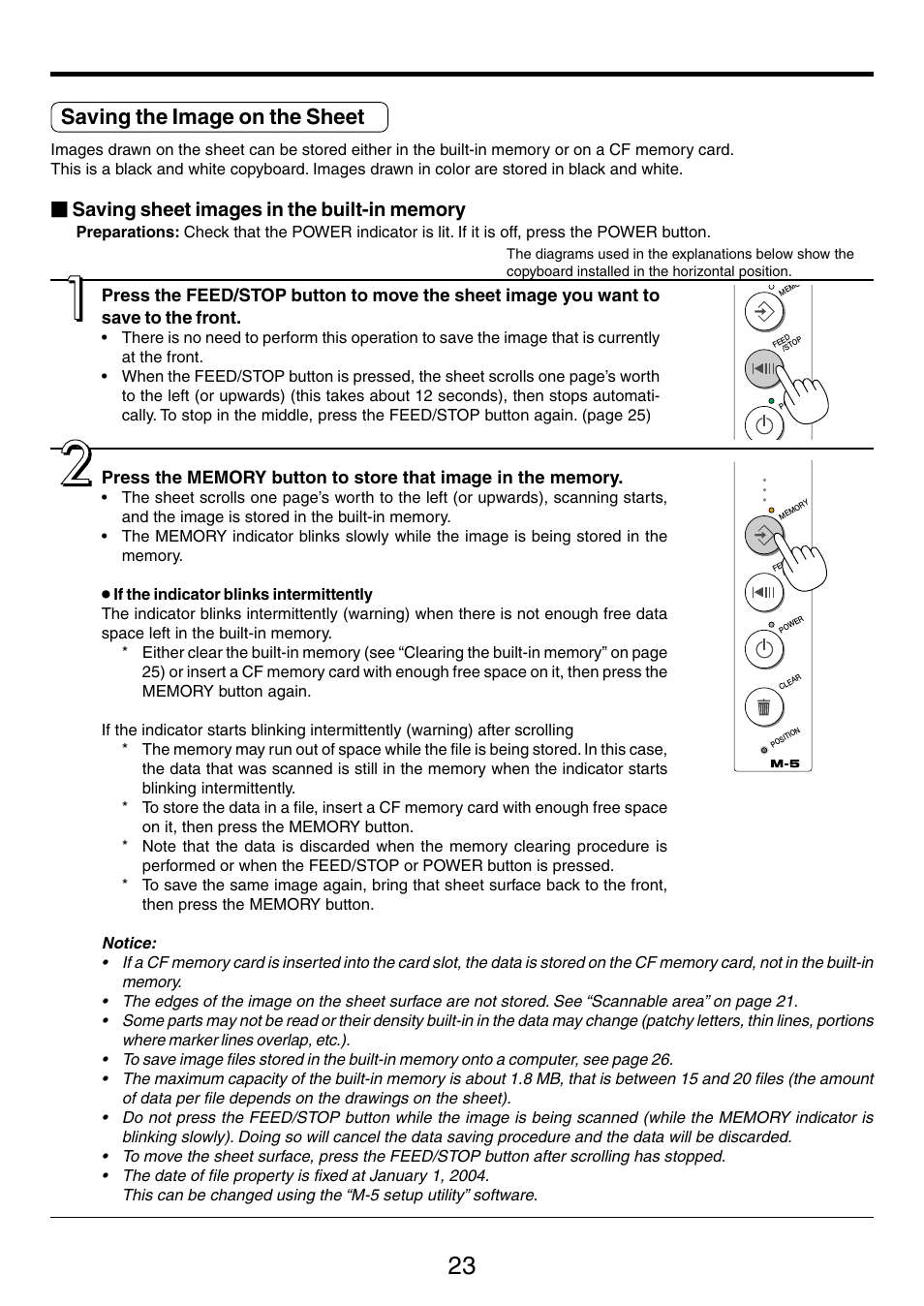 Saving the image on the sheet | PLUS Vision M-5 User Manual | Page 23 / 45