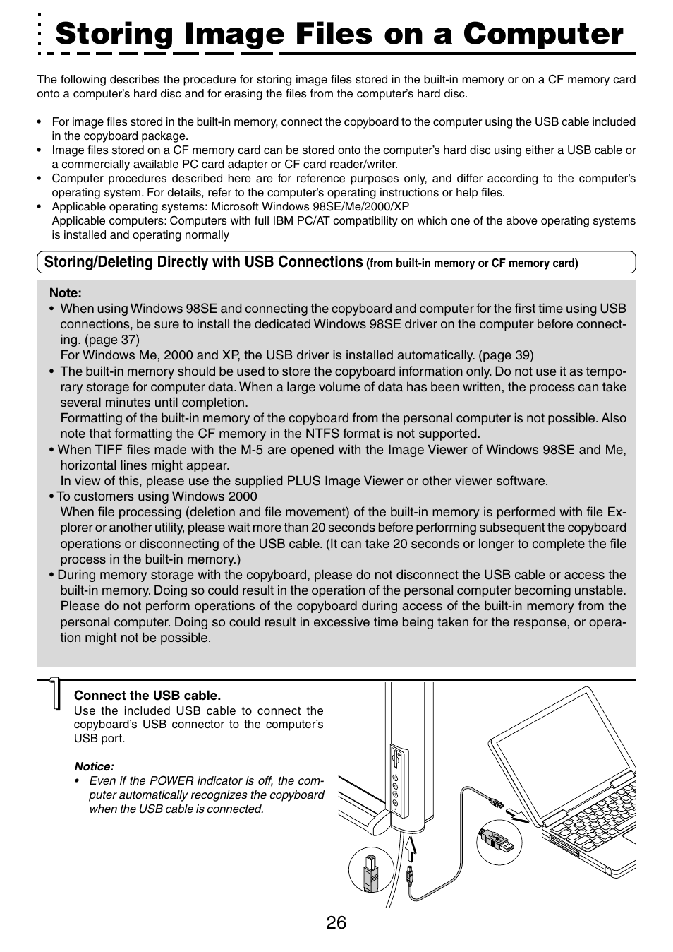 Storing image files on a computer, Storing/deleting directly with usb connections | PLUS Vision M-5 User Manual | Page 26 / 45