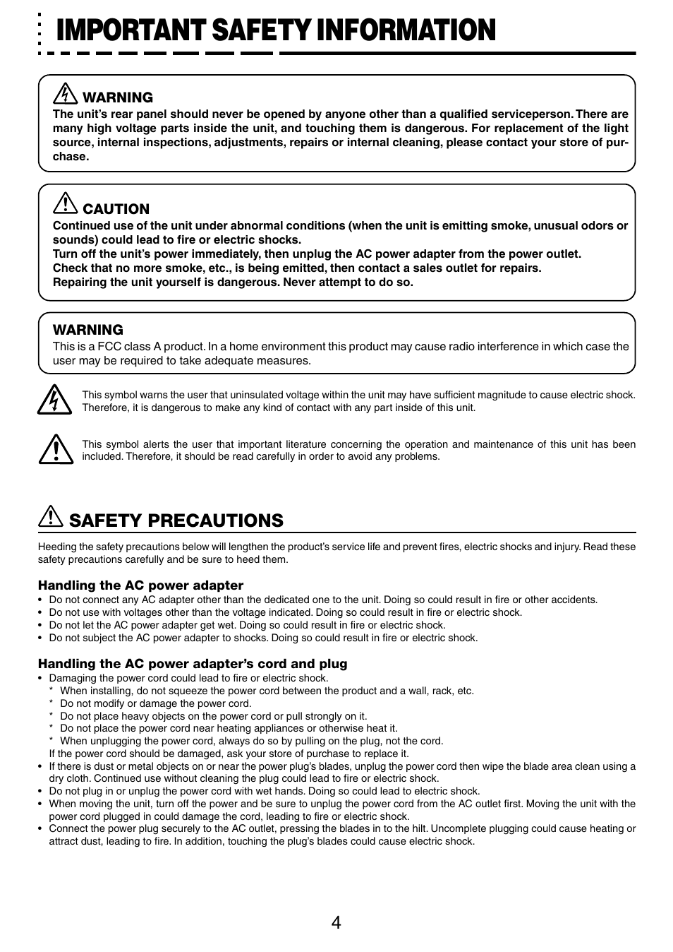 Important safety information, Safety precautions | PLUS Vision M-5 User Manual | Page 4 / 45