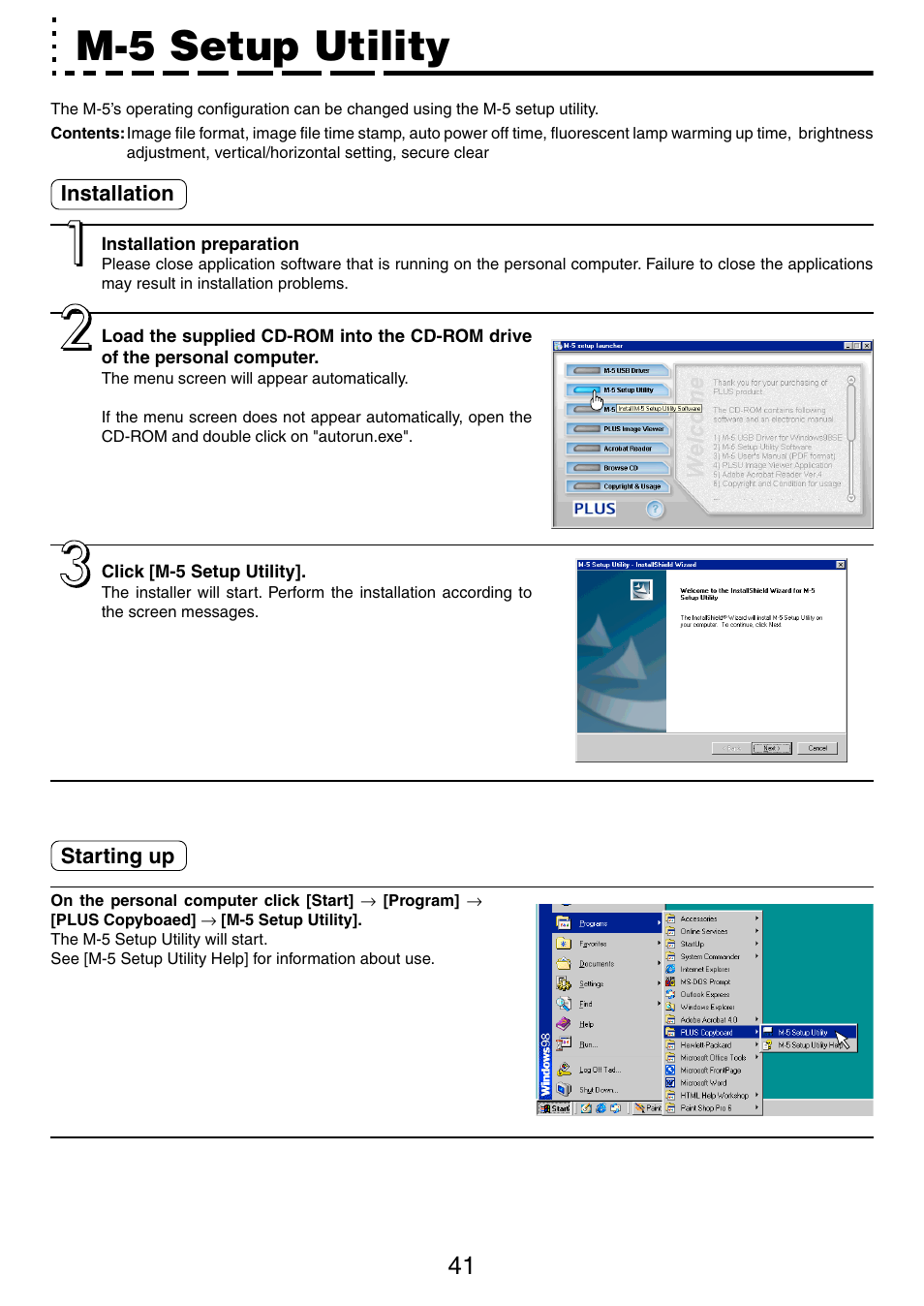 M-5 setup utility | PLUS Vision M-5 User Manual | Page 41 / 45