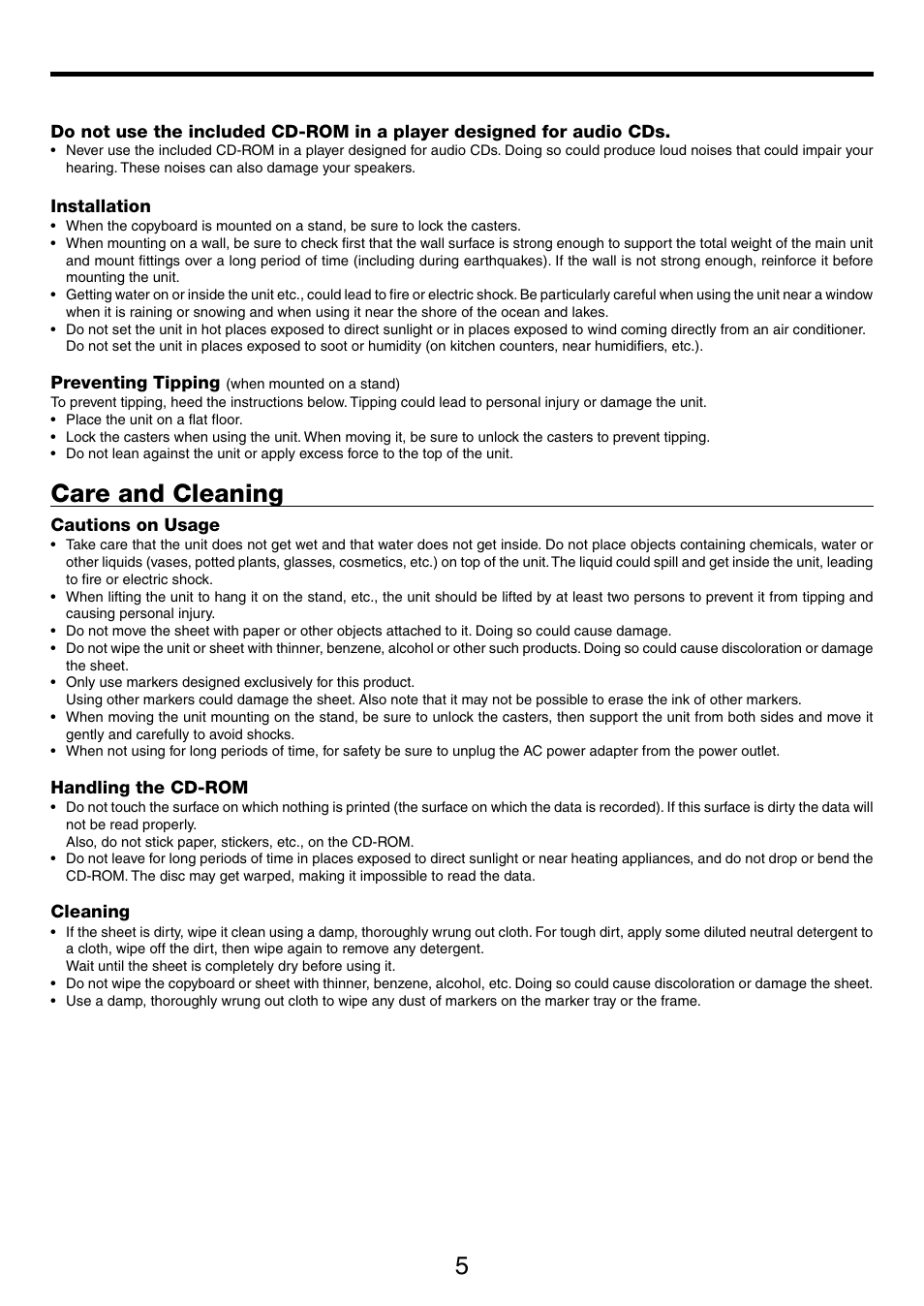 Care and cleaning | PLUS Vision M-5 User Manual | Page 5 / 45