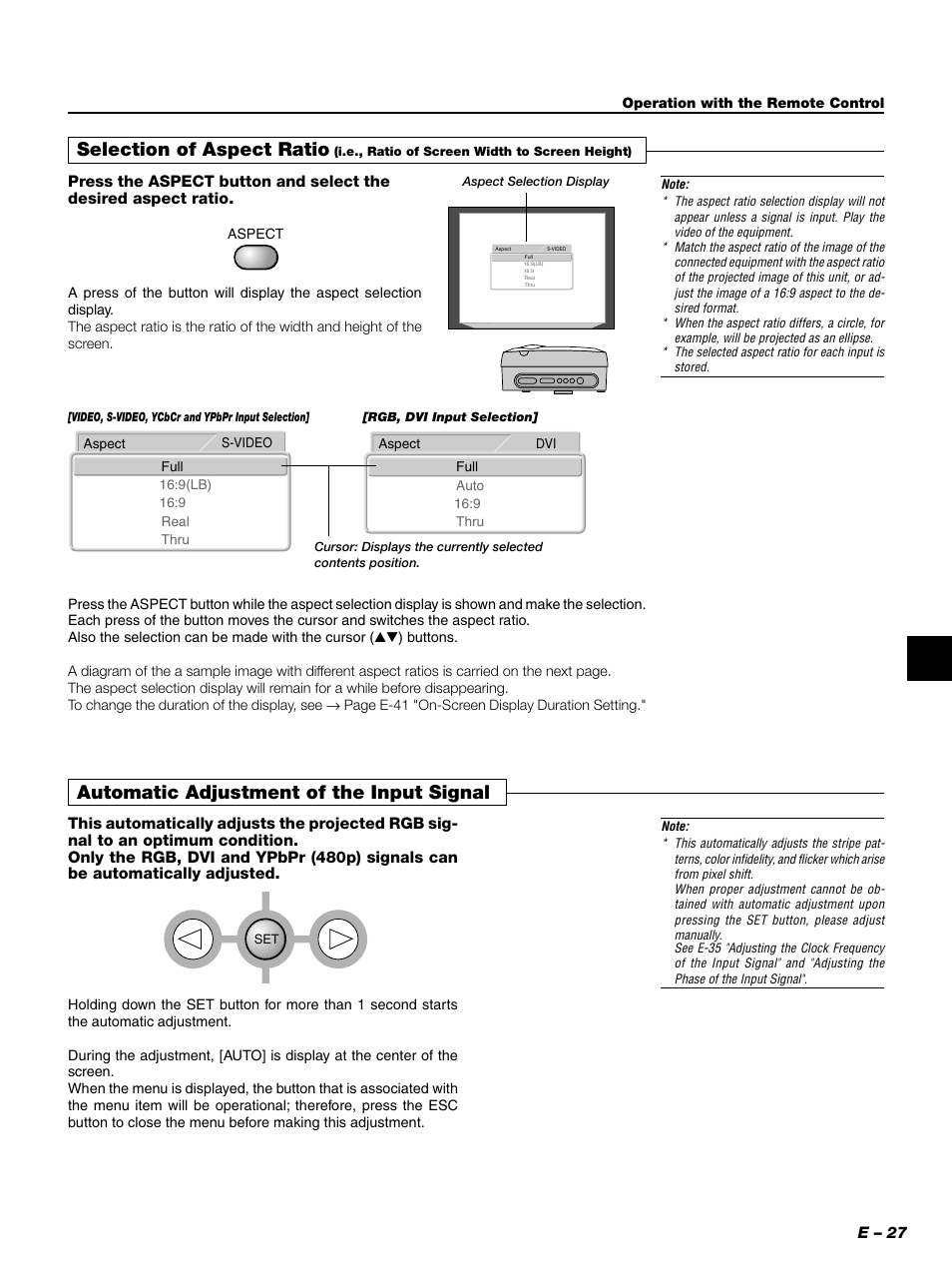Selection of aspect ratio, Automatic adjustment of the input signal | PLUS Vision PLUS Piano HE-3200 User Manual | Page 27 / 51
