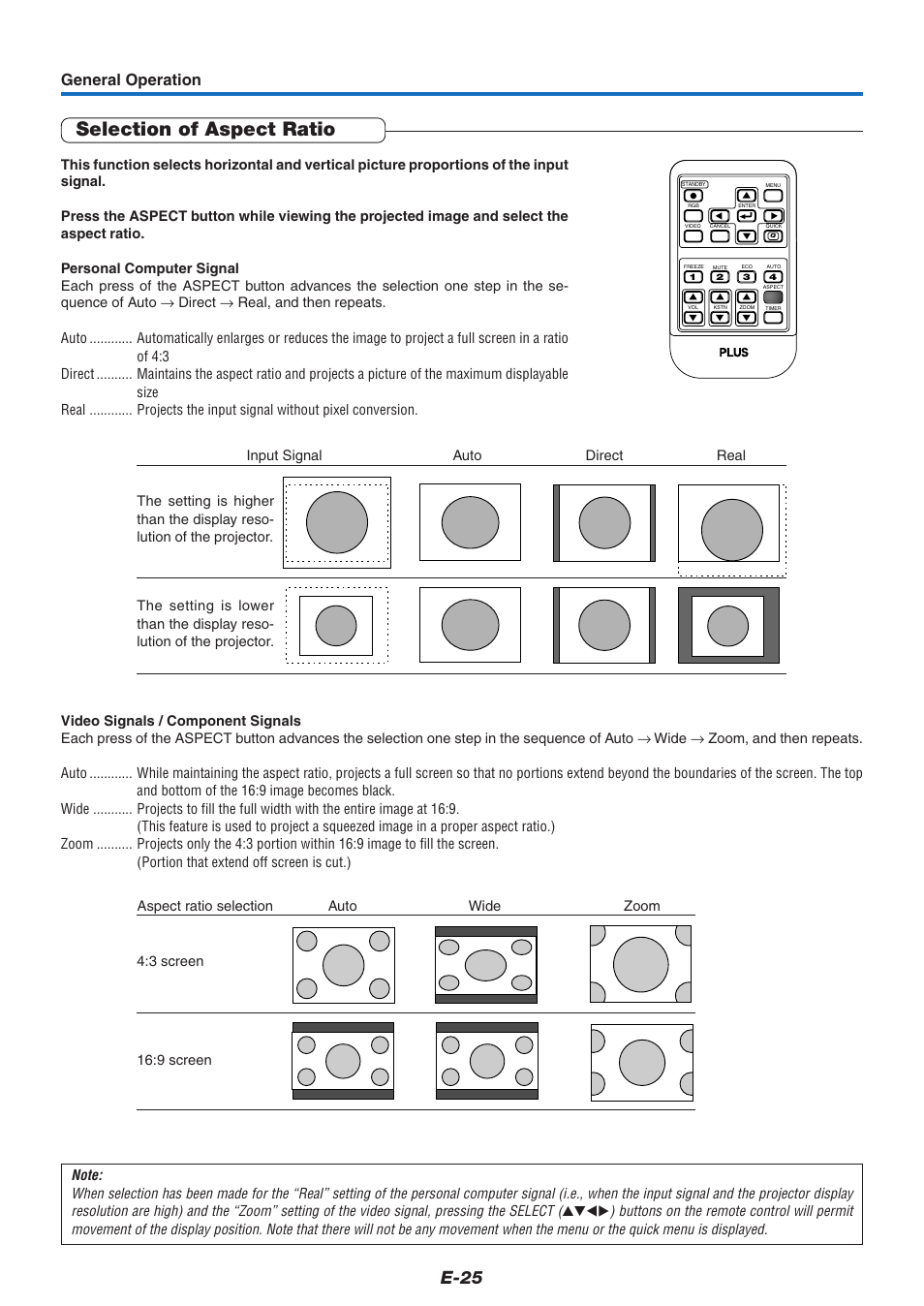 Selection of aspect ratio, E-25, General operation | PLUS Vision V-339 User Manual | Page 26 / 64