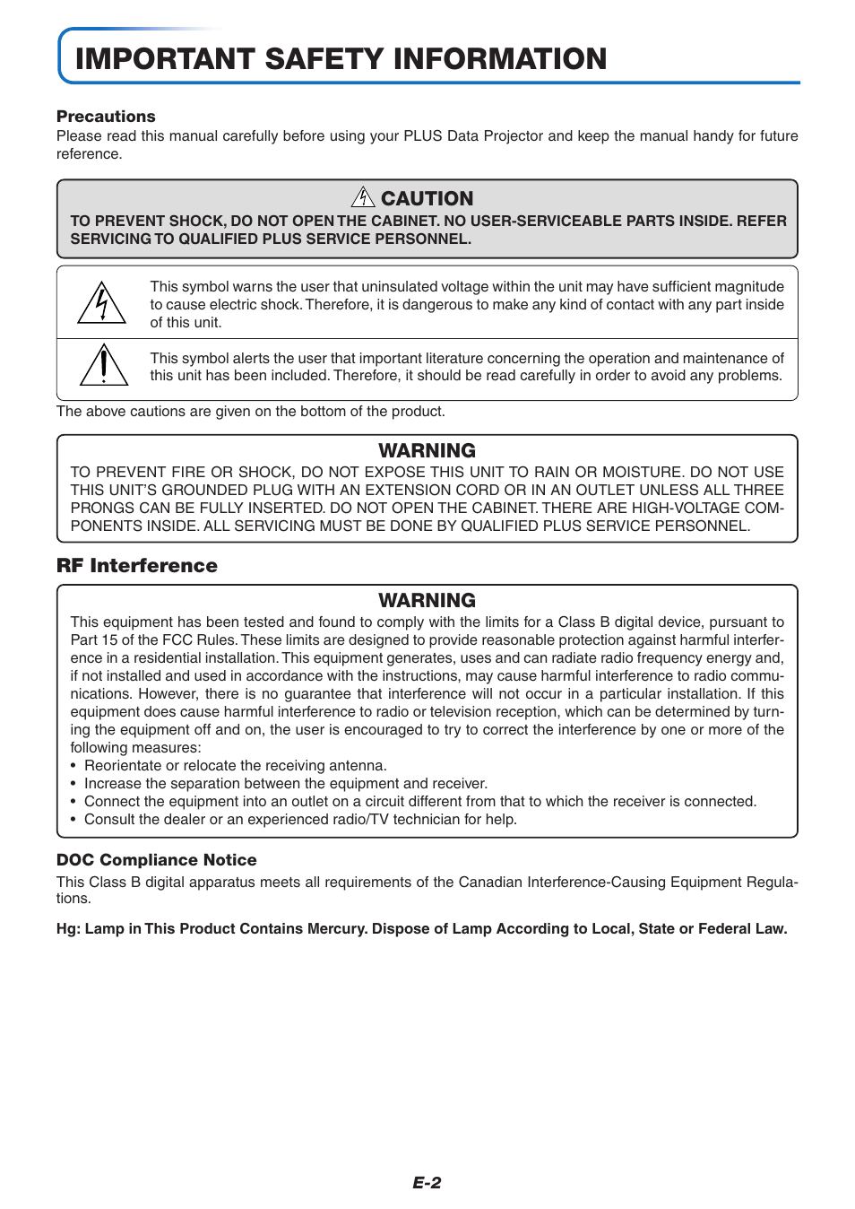 Important safety information | PLUS Vision V-339 User Manual | Page 3 / 64