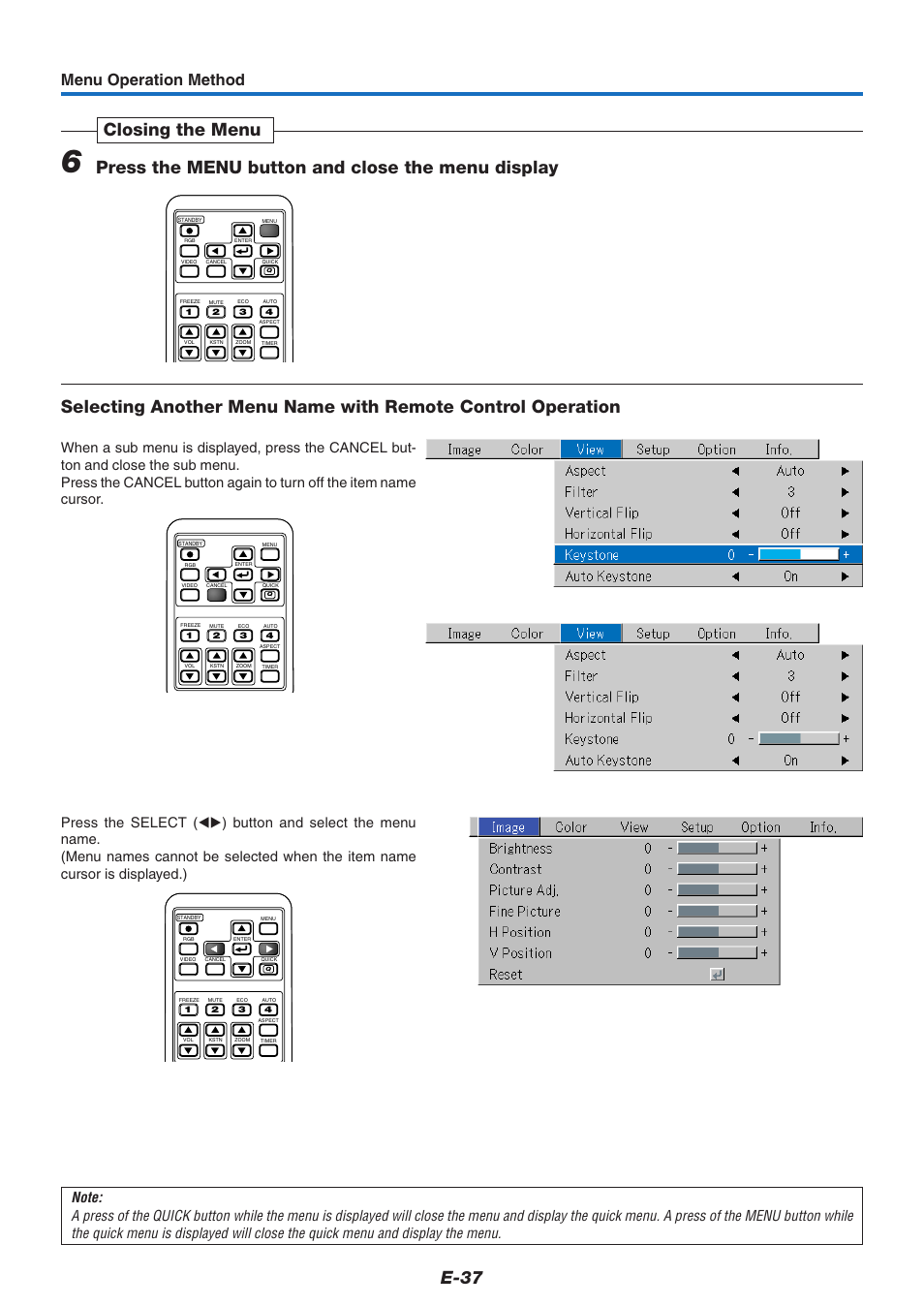 E-37, Menu operation method | PLUS Vision V-339 User Manual | Page 38 / 64