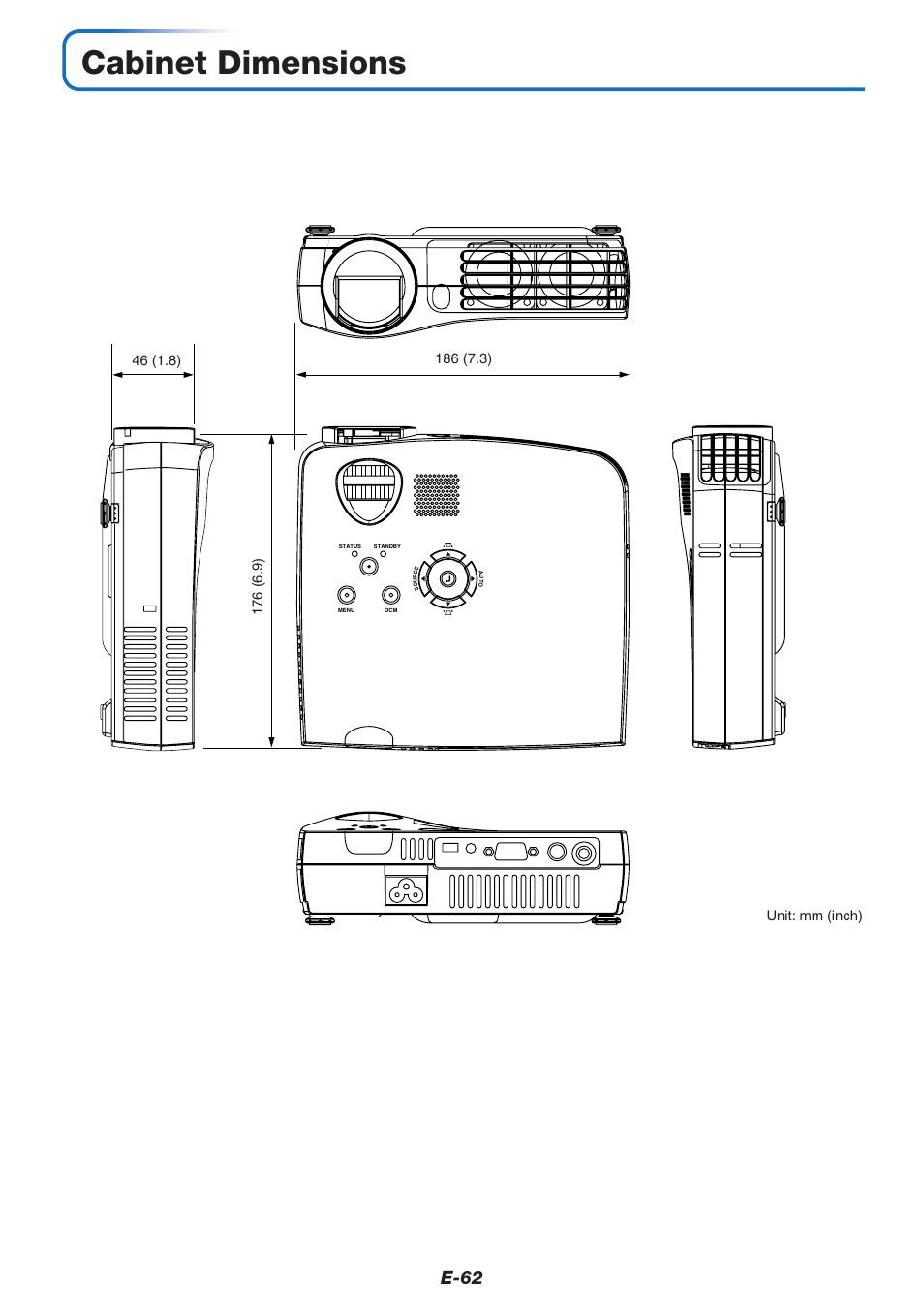 Cabinet dimensions, E-62 | PLUS Vision V-339 User Manual | Page 63 / 64