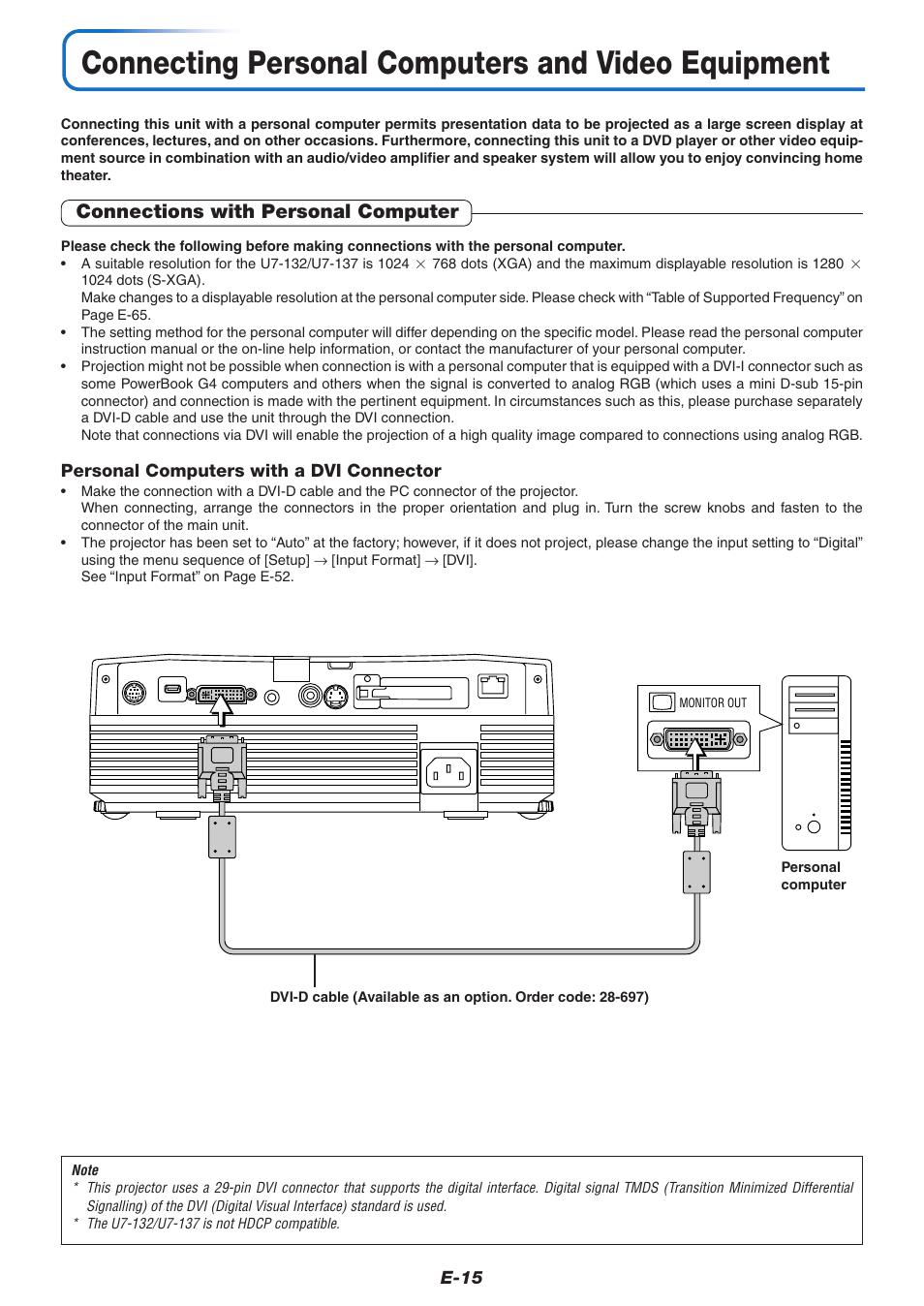 Connecting personal computers and video equipment, Connections with personal computer | PLUS Vision U7-132/U7-137 User Manual | Page 15 / 67