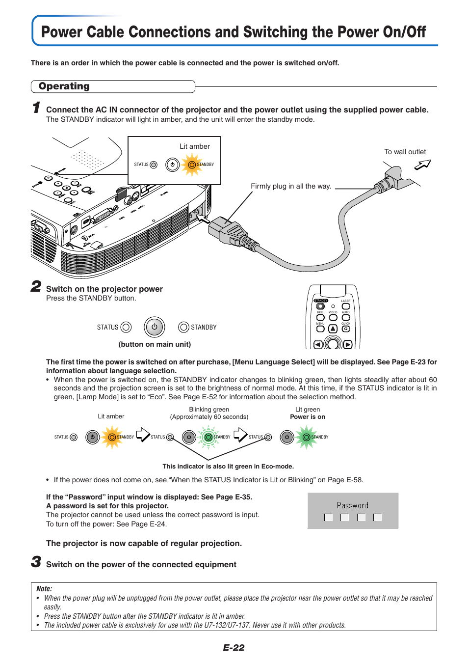 Operating, E-22 | PLUS Vision U7-132/U7-137 User Manual | Page 22 / 67