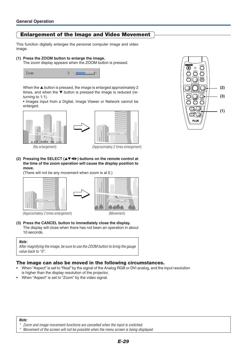Enlargement of the image and video movement, E-29, General operation | PLUS Vision U7-132/U7-137 User Manual | Page 29 / 67