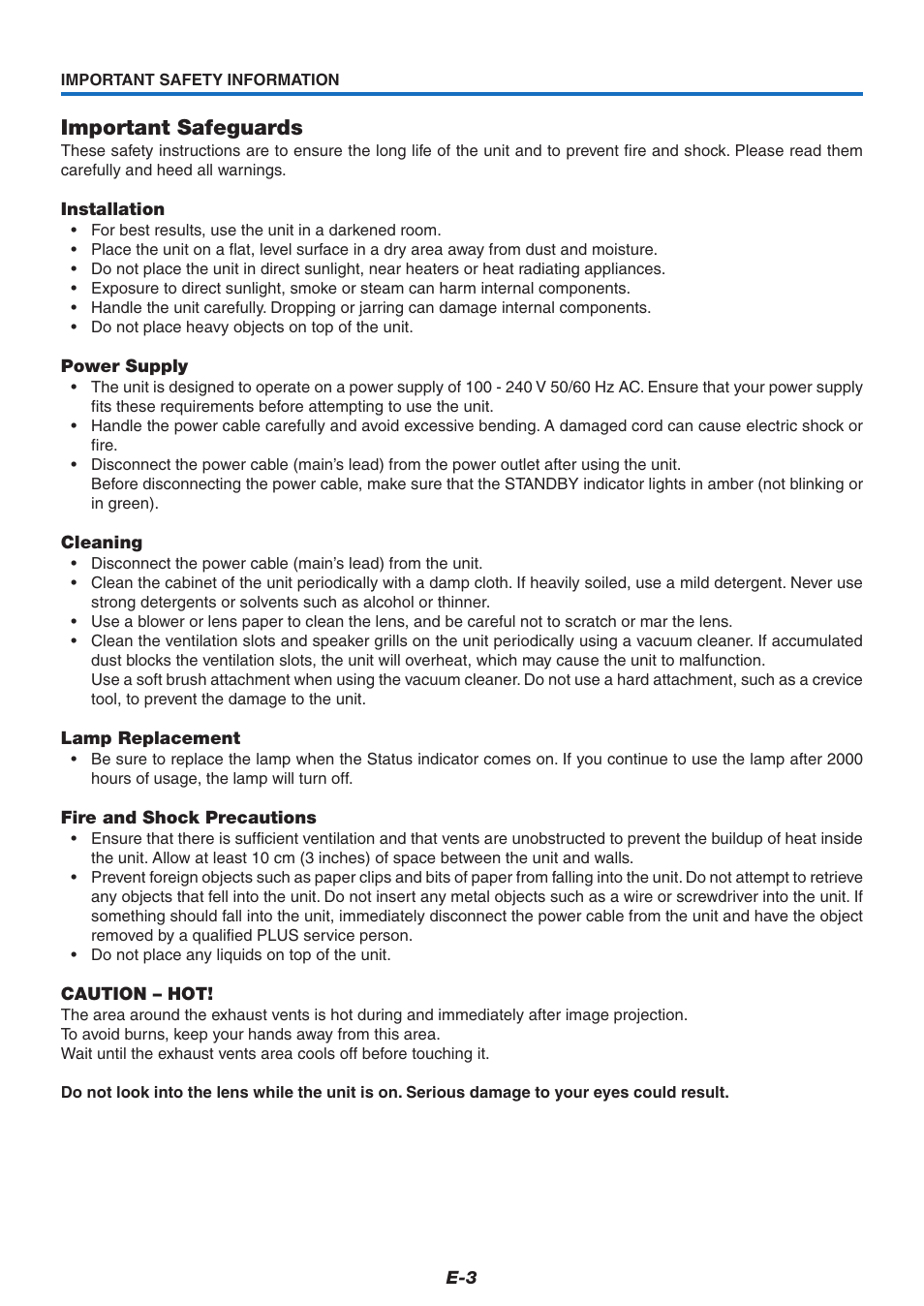 Important safeguards | PLUS Vision U7-132/U7-137 User Manual | Page 3 / 67