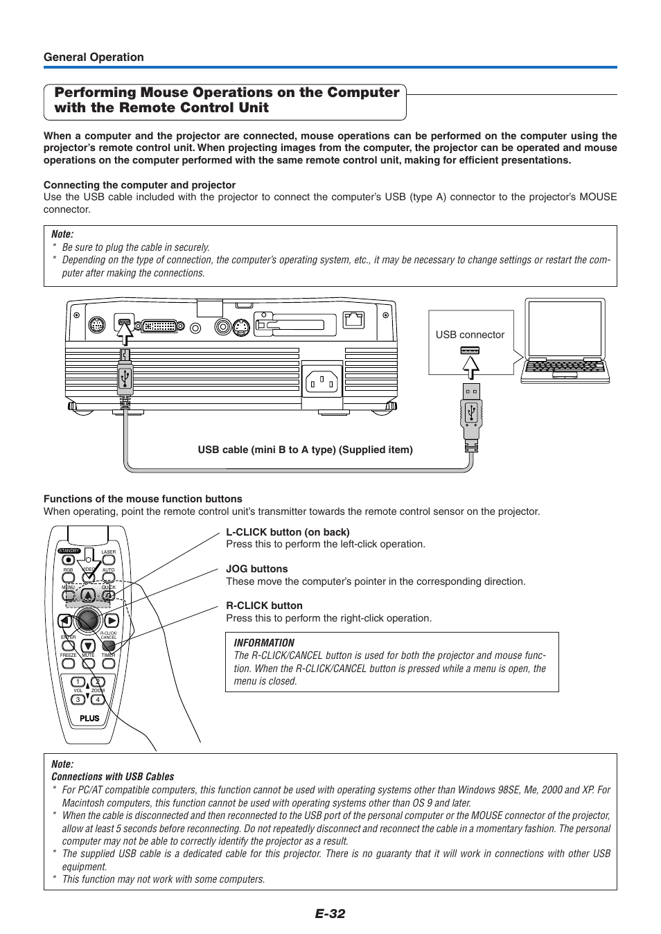 E-32, General operation | PLUS Vision U7-132/U7-137 User Manual | Page 32 / 67