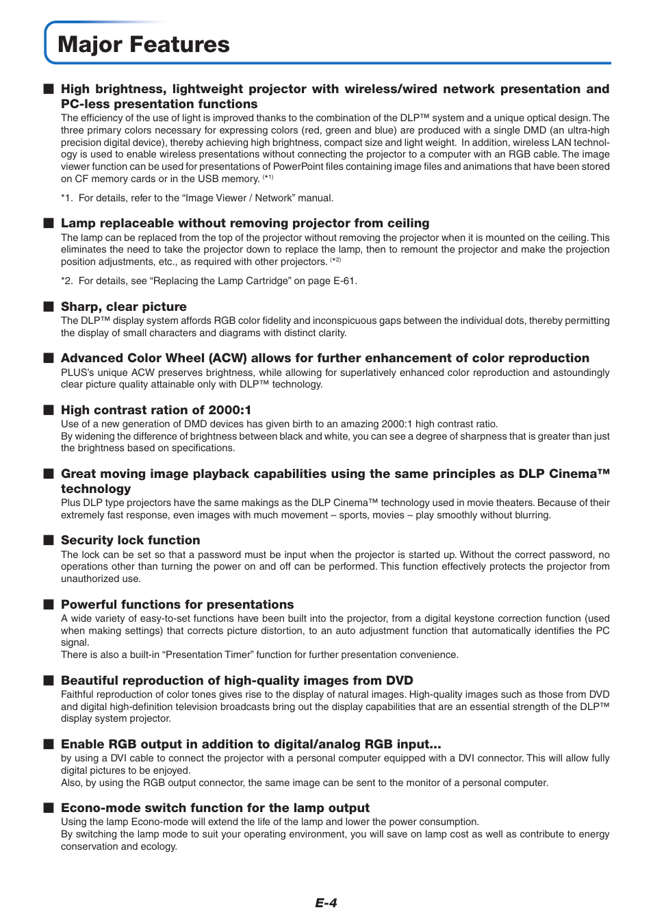 Major features | PLUS Vision U7-132/U7-137 User Manual | Page 4 / 67