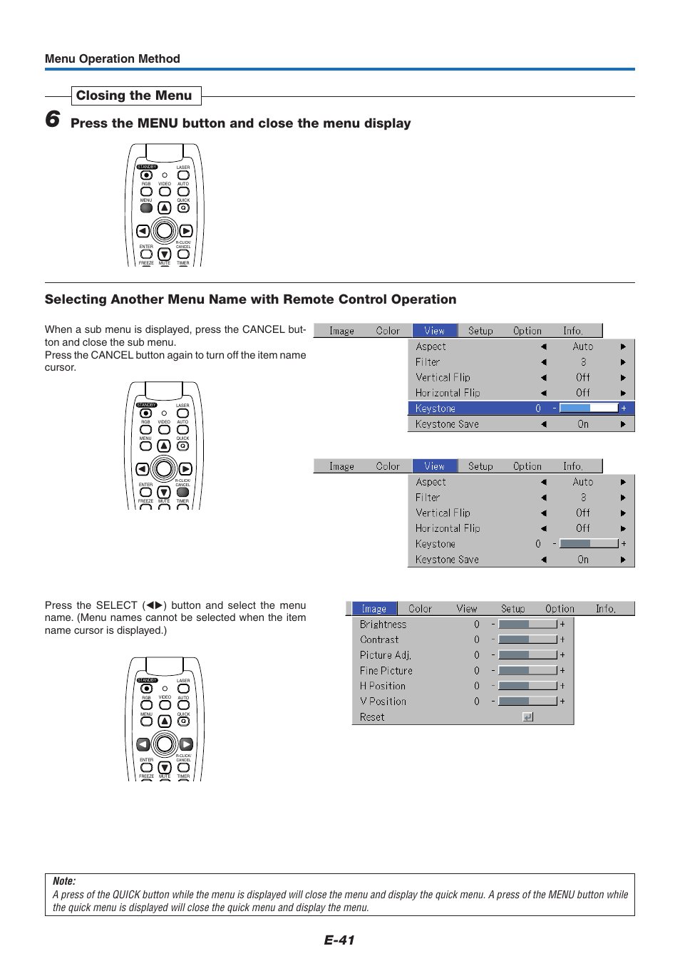 E-41, Menu operation method | PLUS Vision U7-132/U7-137 User Manual | Page 41 / 67