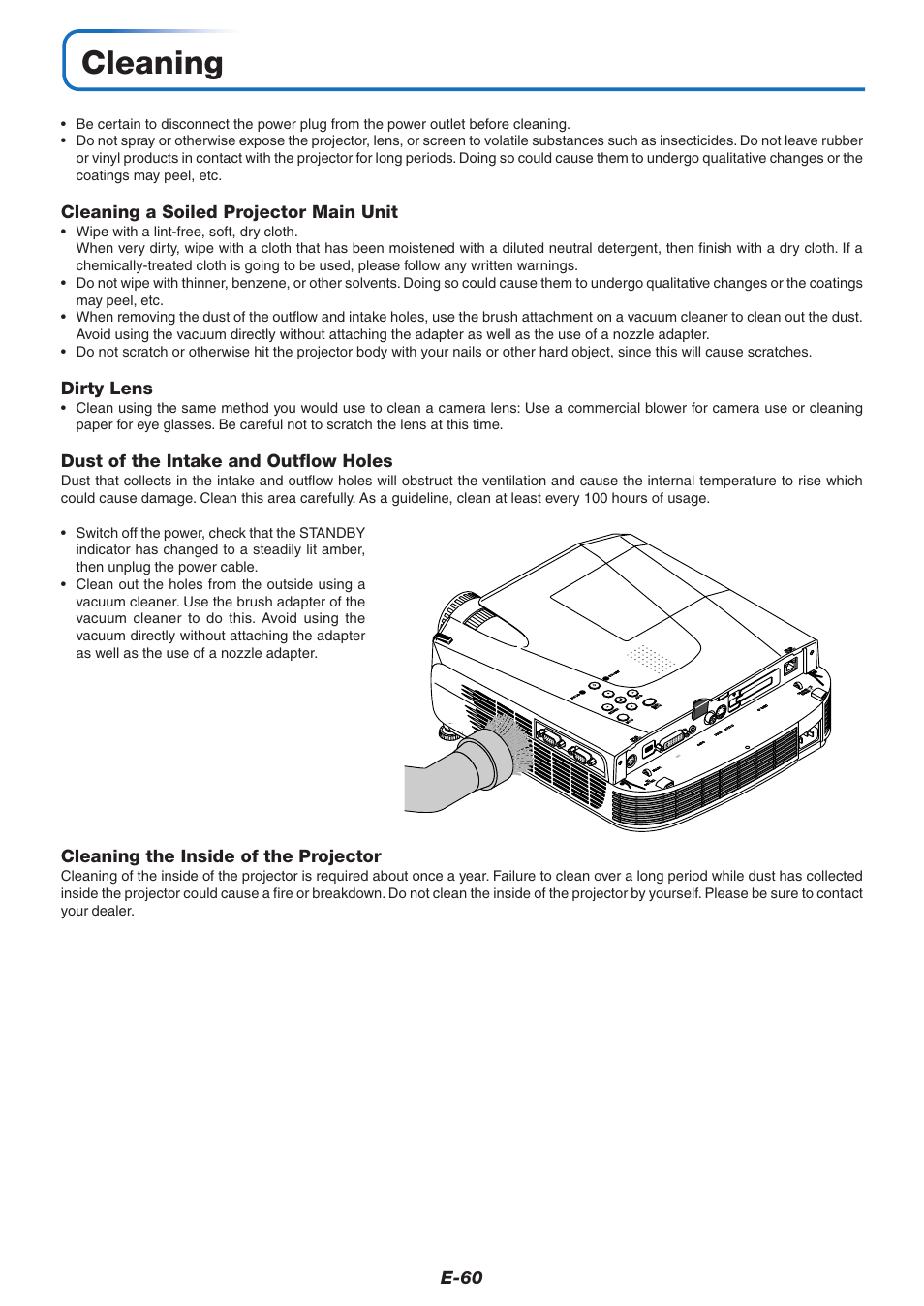 Cleaning | PLUS Vision U7-132/U7-137 User Manual | Page 60 / 67