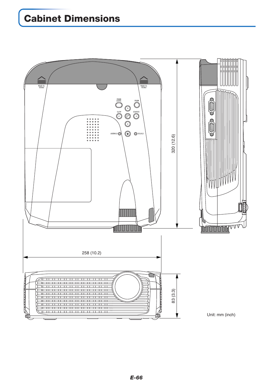 Cabinet dimensions, E-66 | PLUS Vision U7-132/U7-137 User Manual | Page 66 / 67
