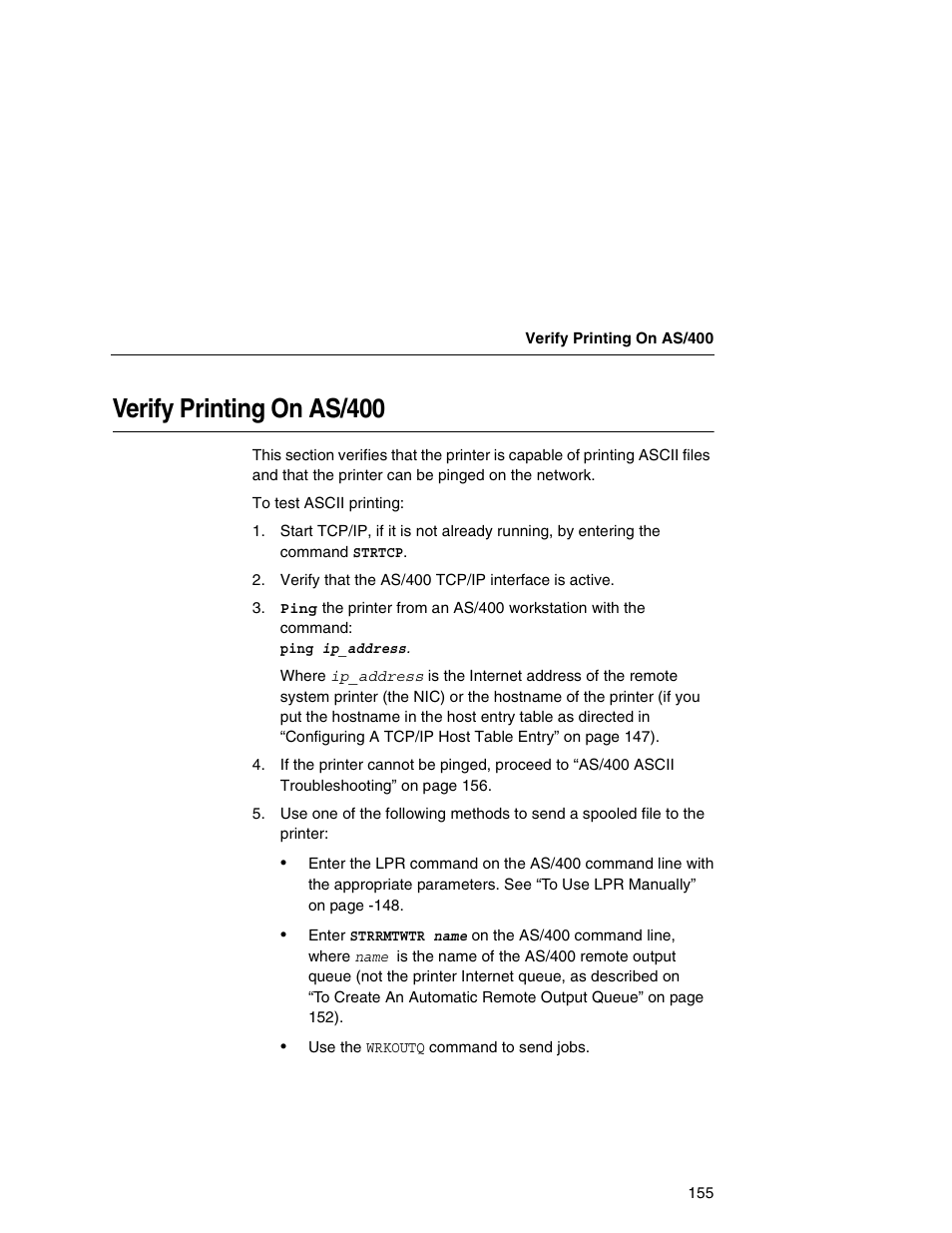 Verify printing on as/400 | Printronix Integrated Network Interface Card User Manual | Page 159 / 310