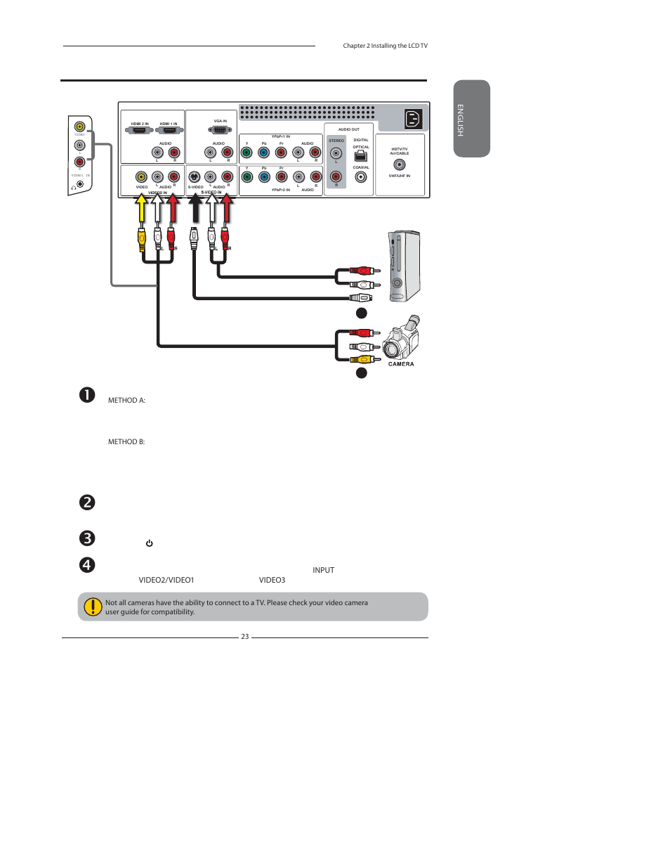 Connecting a video camera or game console, Video camera’s or game console’s | Princeton Digital (USA) TLA-04641C User Manual | Page 23 / 64