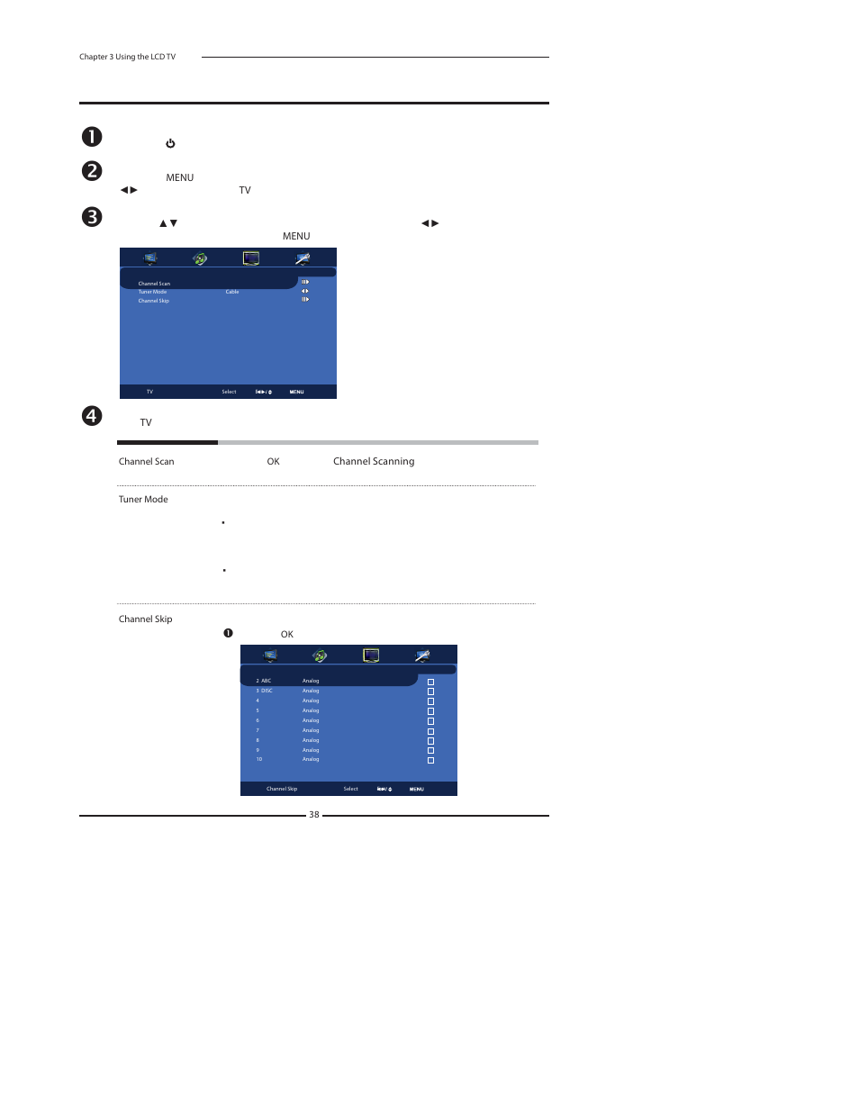 Customizing the tv settings | Princeton Digital (USA) TLA-04641C User Manual | Page 38 / 64