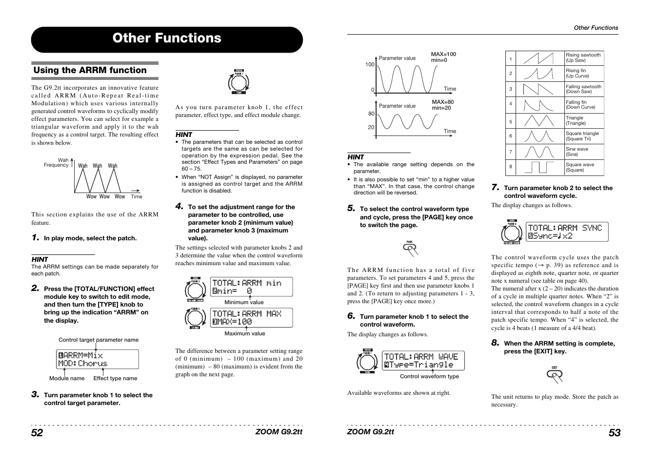 Other functions, Mod:chorus, Mod:chorus ¡arrm=mix arrm=mix | SSsync= sync=∑x2 x2 total:arrm sync total:arrm sync | Princeton Digital (USA) Guitar Effects Console G9.2tt2q User Manual | Page 27 / 51