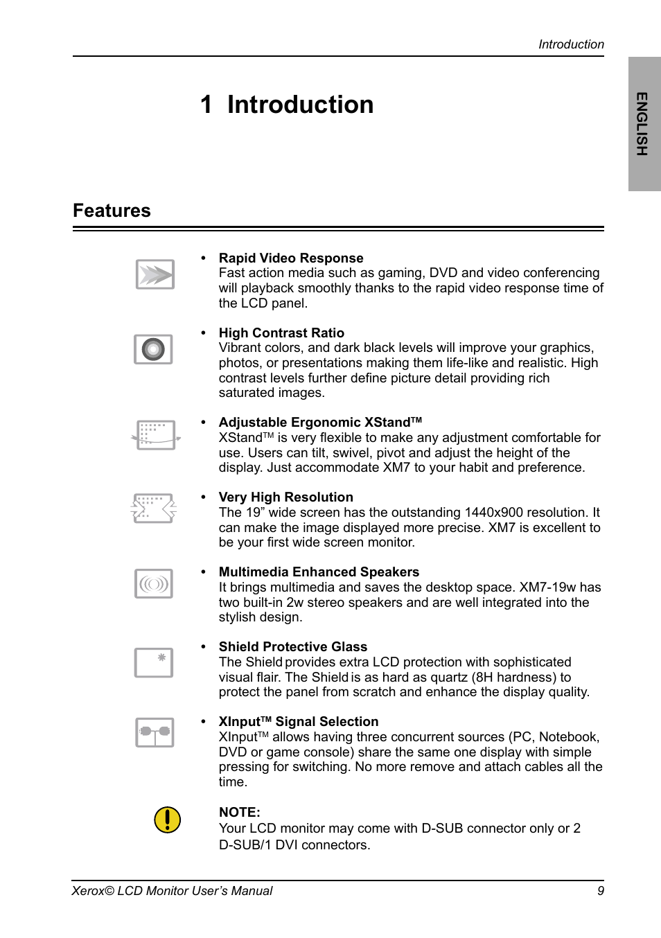 Chapter 1, Introduction, 1 introduction | Features | Proview XM7-19w User Manual | Page 10 / 35