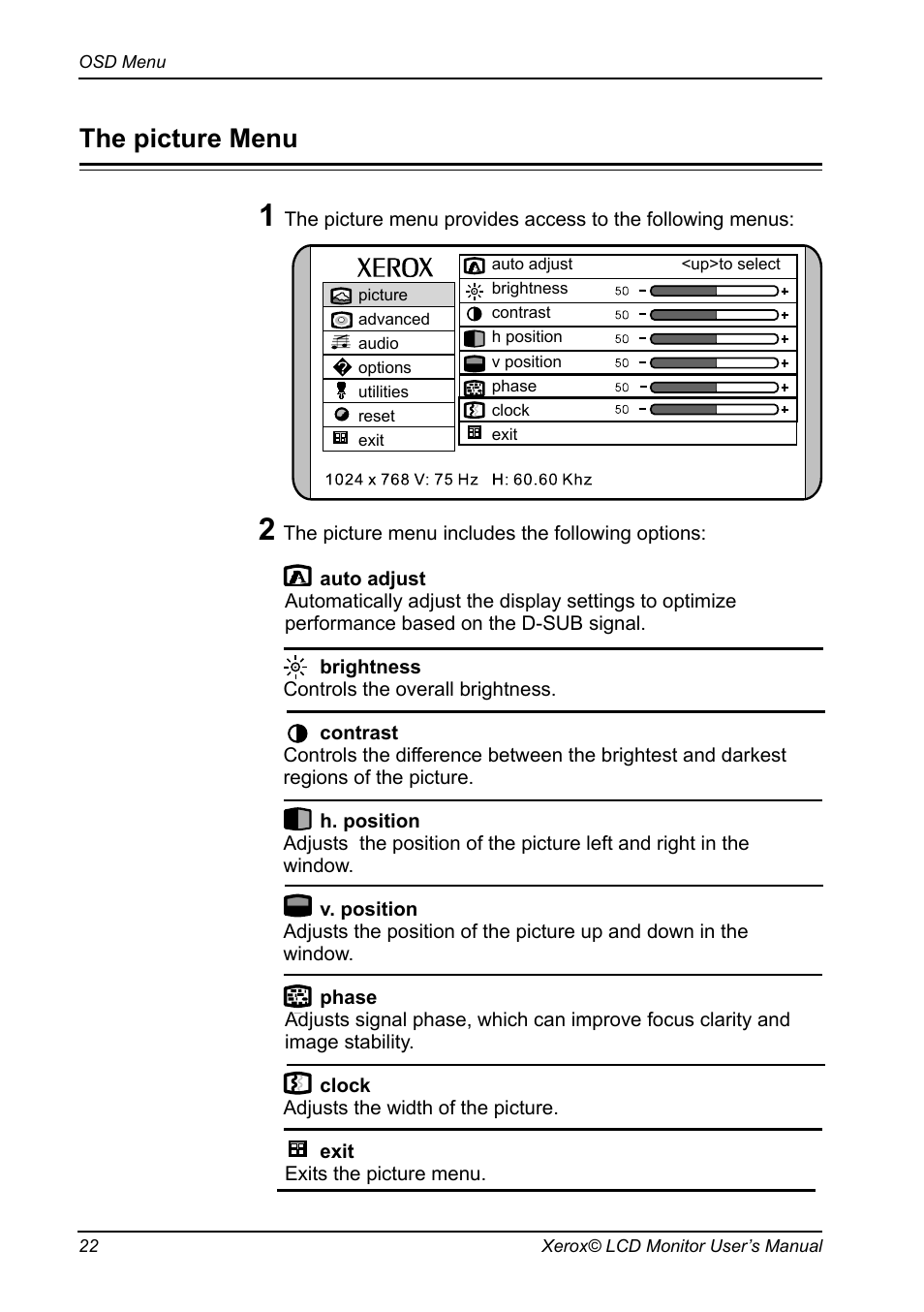 The picture menu | Proview XM7-19w User Manual | Page 23 / 35
