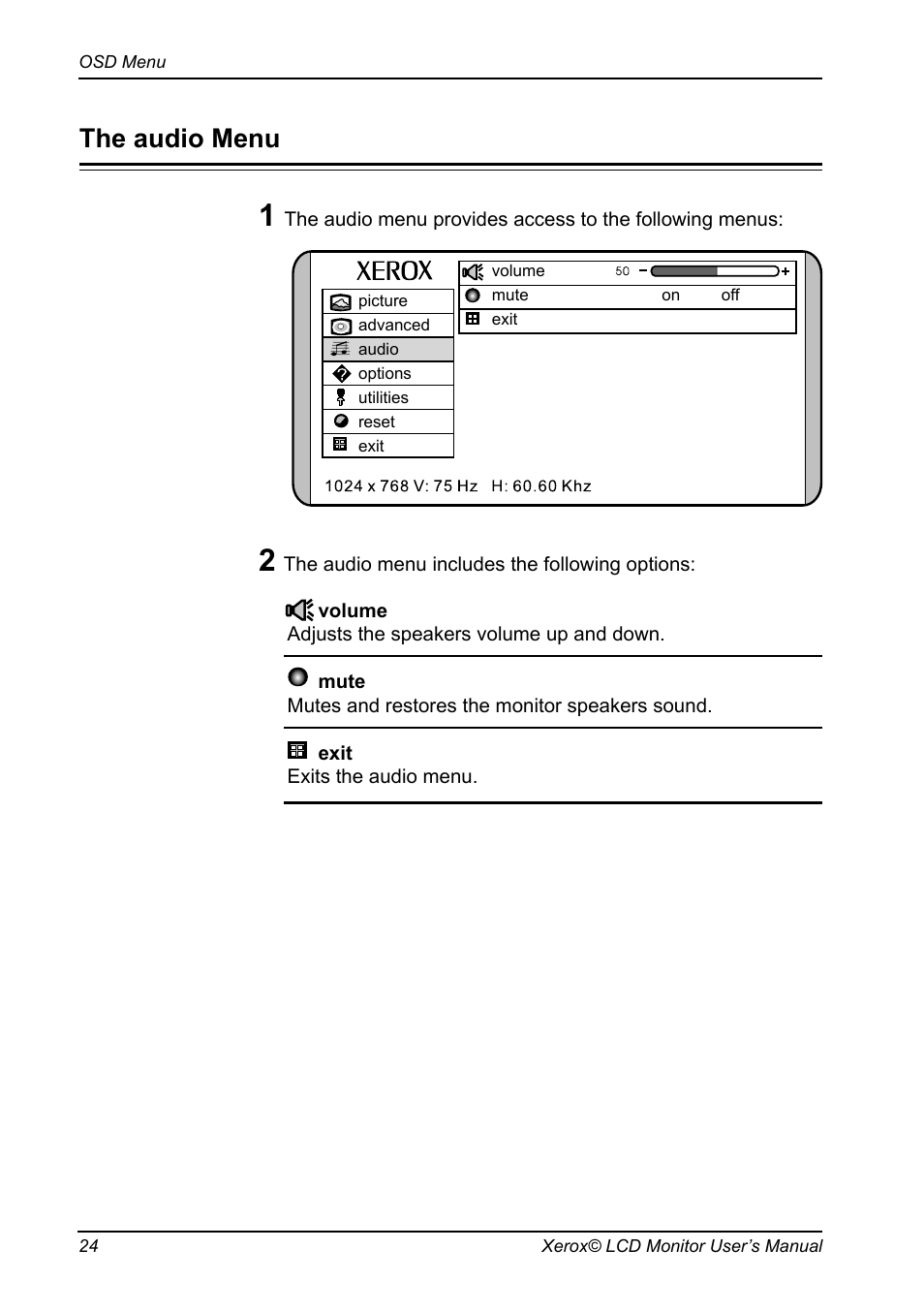 The audio menu | Proview XM7-19w User Manual | Page 25 / 35