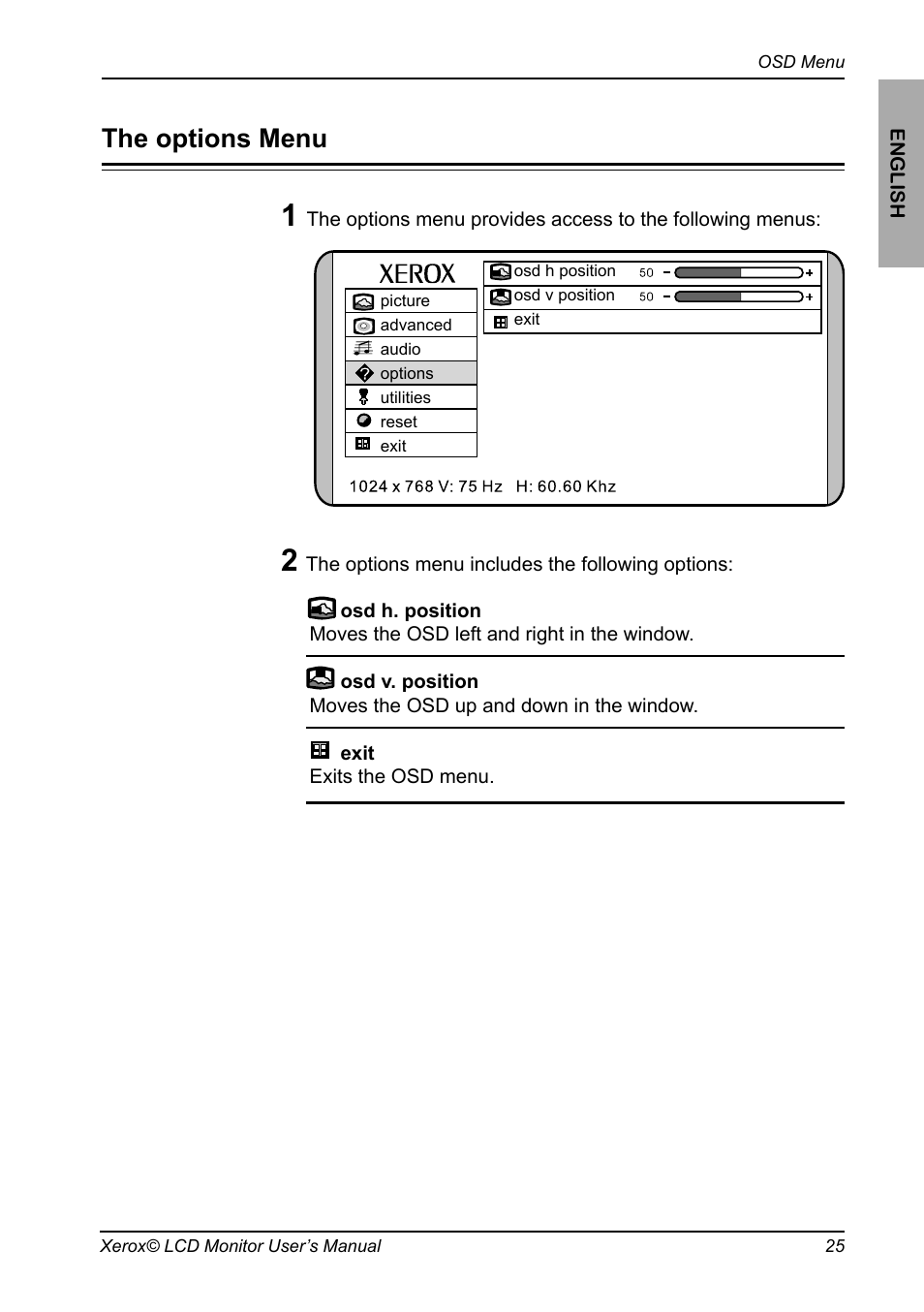 The options menu | Proview XM7-19w User Manual | Page 26 / 35