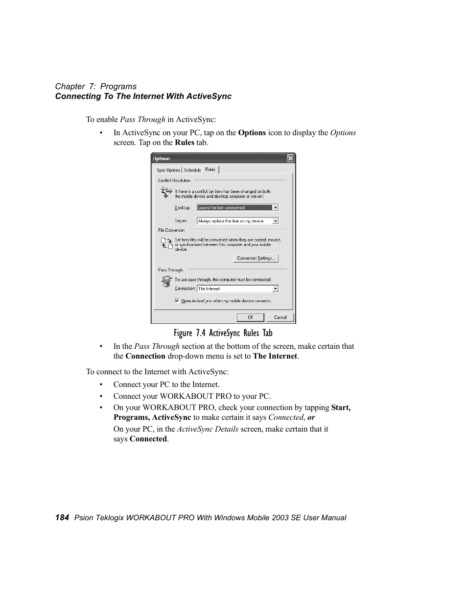 Figure 7.4 activesync rules tab | Psion Teklogix Schnellstart- Anleitung 7525 User Manual | Page 214 / 364