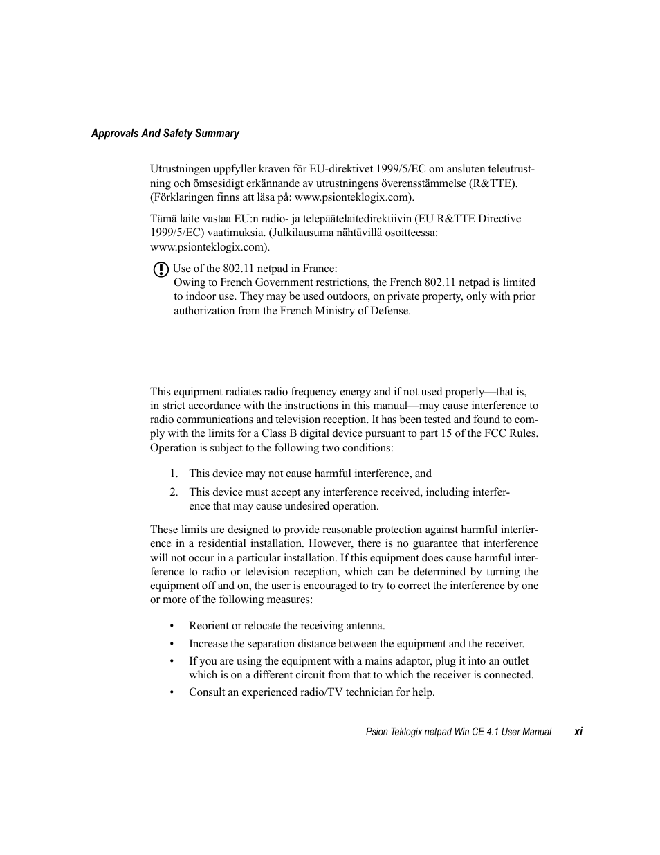 Fcc i | Psion Teklogix netpad Win CE 4.1 User Manual | Page 15 / 132