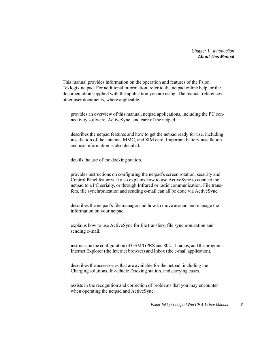 1 about this manual, About this manual | Psion Teklogix netpad Win CE 4.1 User Manual | Page 23 / 132