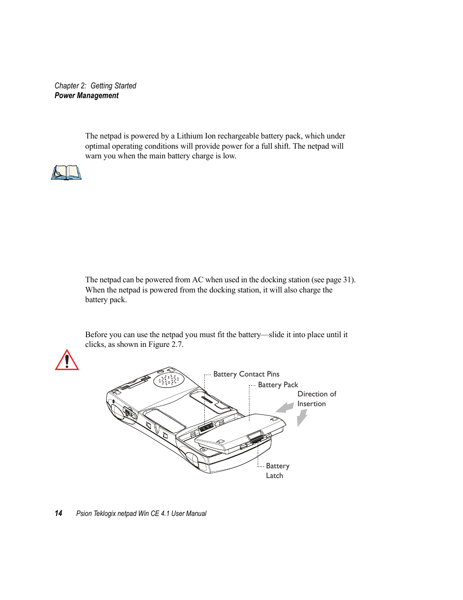 3 power management, 1 fitting the battery, Power management | Psion Teklogix netpad Win CE 4.1 User Manual | Page 34 / 132