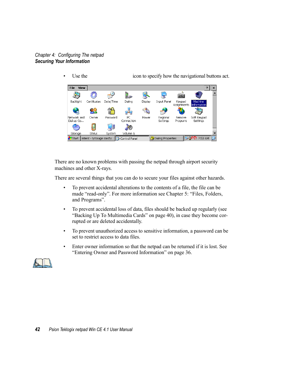 5 securing your information, Securing your information | Psion Teklogix netpad Win CE 4.1 User Manual | Page 62 / 132