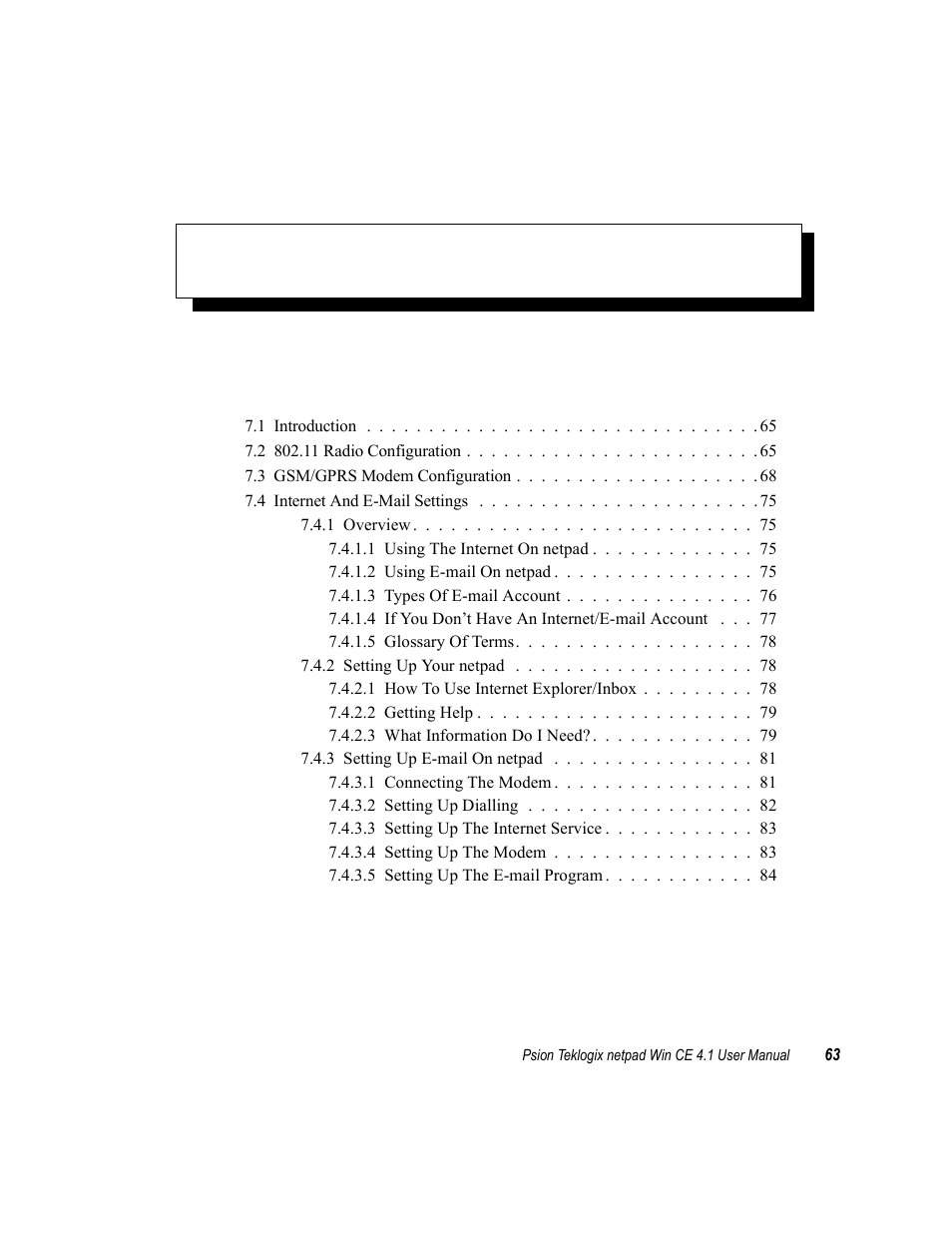 Configuring communications 7, Chapter 7: configuring communications, Onfiguring | Ommunications | Psion Teklogix netpad Win CE 4.1 User Manual | Page 83 / 132