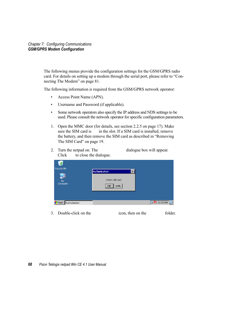 3 gsm/gprs modem configuration, Gsm/gprs modem configuration | Psion Teklogix netpad Win CE 4.1 User Manual | Page 88 / 132