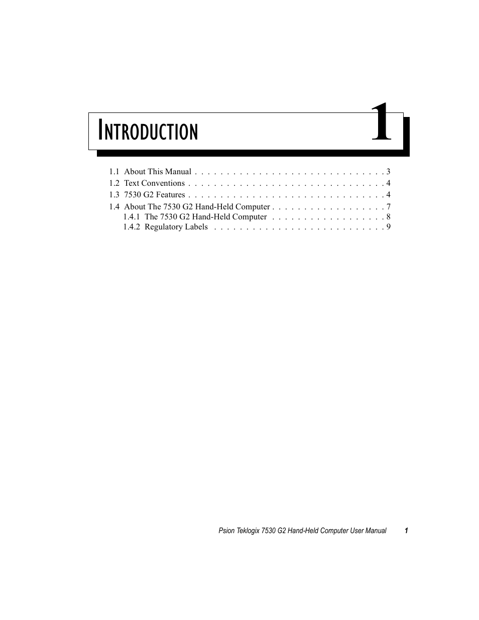 Introduction 1, Chapter 1: introduction, Ntroduction | Psion Teklogix Hand-Held Computer 7530 G2 User Manual | Page 29 / 296
