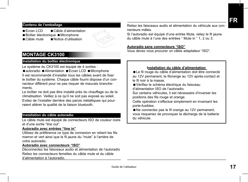Montage ck3100 | Parrot CK3100 User Manual | Page 17 / 80