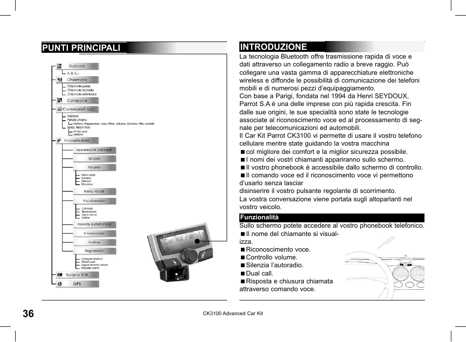 Punti principali, Introduzione | Parrot CK3100 User Manual | Page 36 / 80