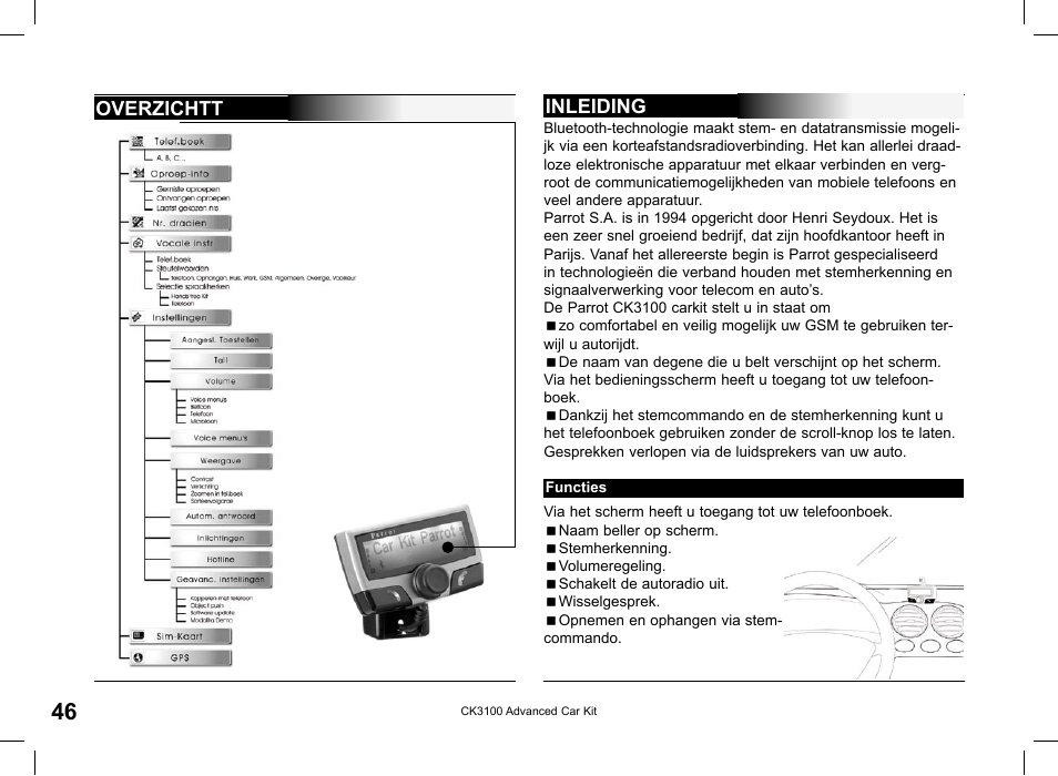 Overzichtt, Inleiding | Parrot CK3100 User Manual | Page 46 / 80
