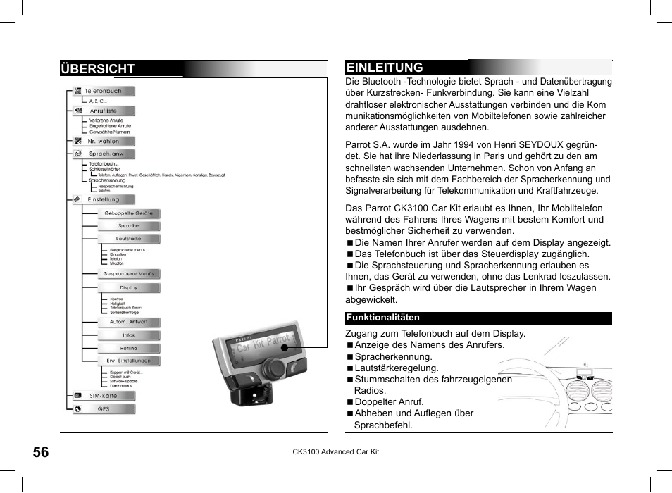 Übersicht, Einleitung | Parrot CK3100 User Manual | Page 56 / 80