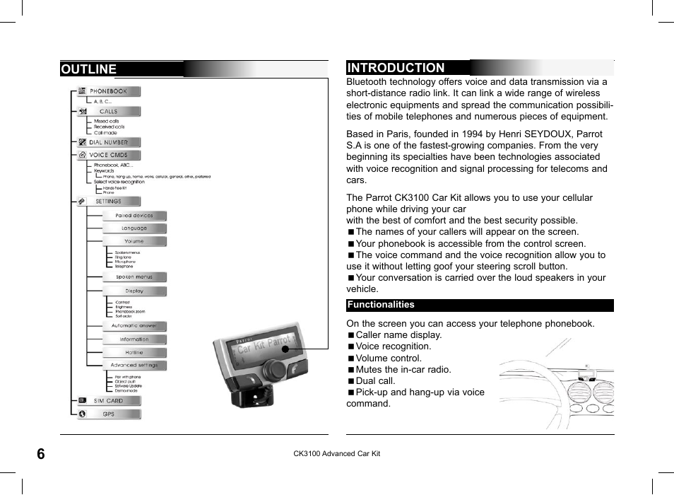 Outline, Introduction | Parrot CK3100 User Manual | Page 6 / 80