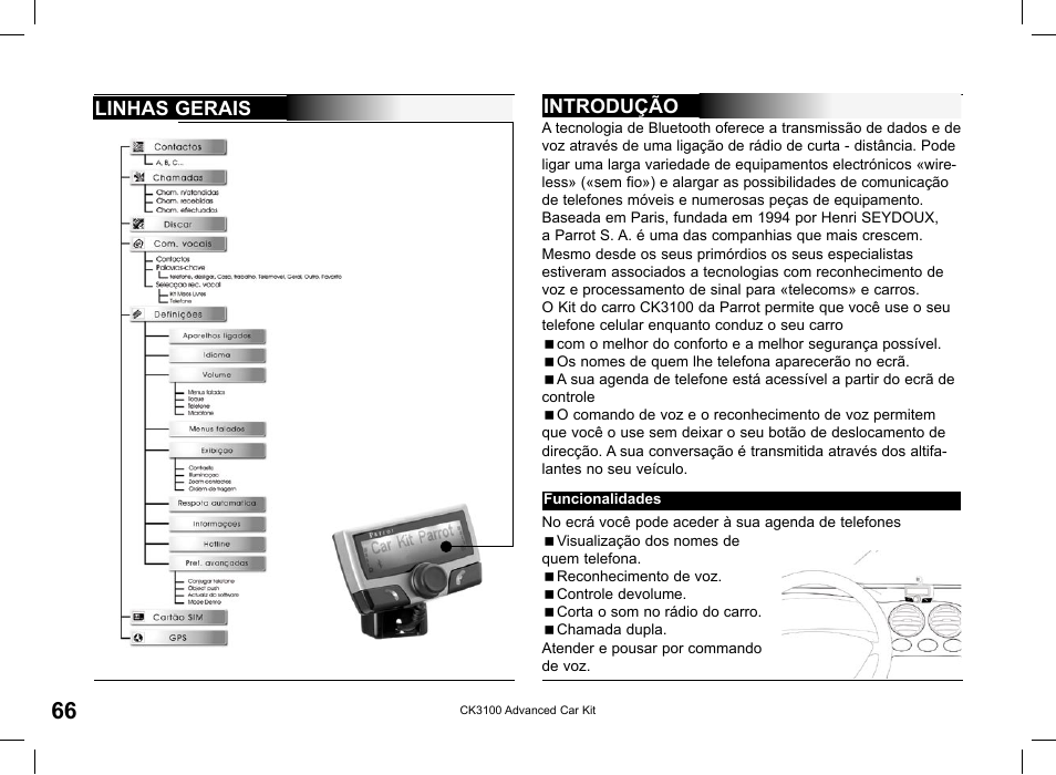 Linhas gerais introdução | Parrot CK3100 User Manual | Page 66 / 80